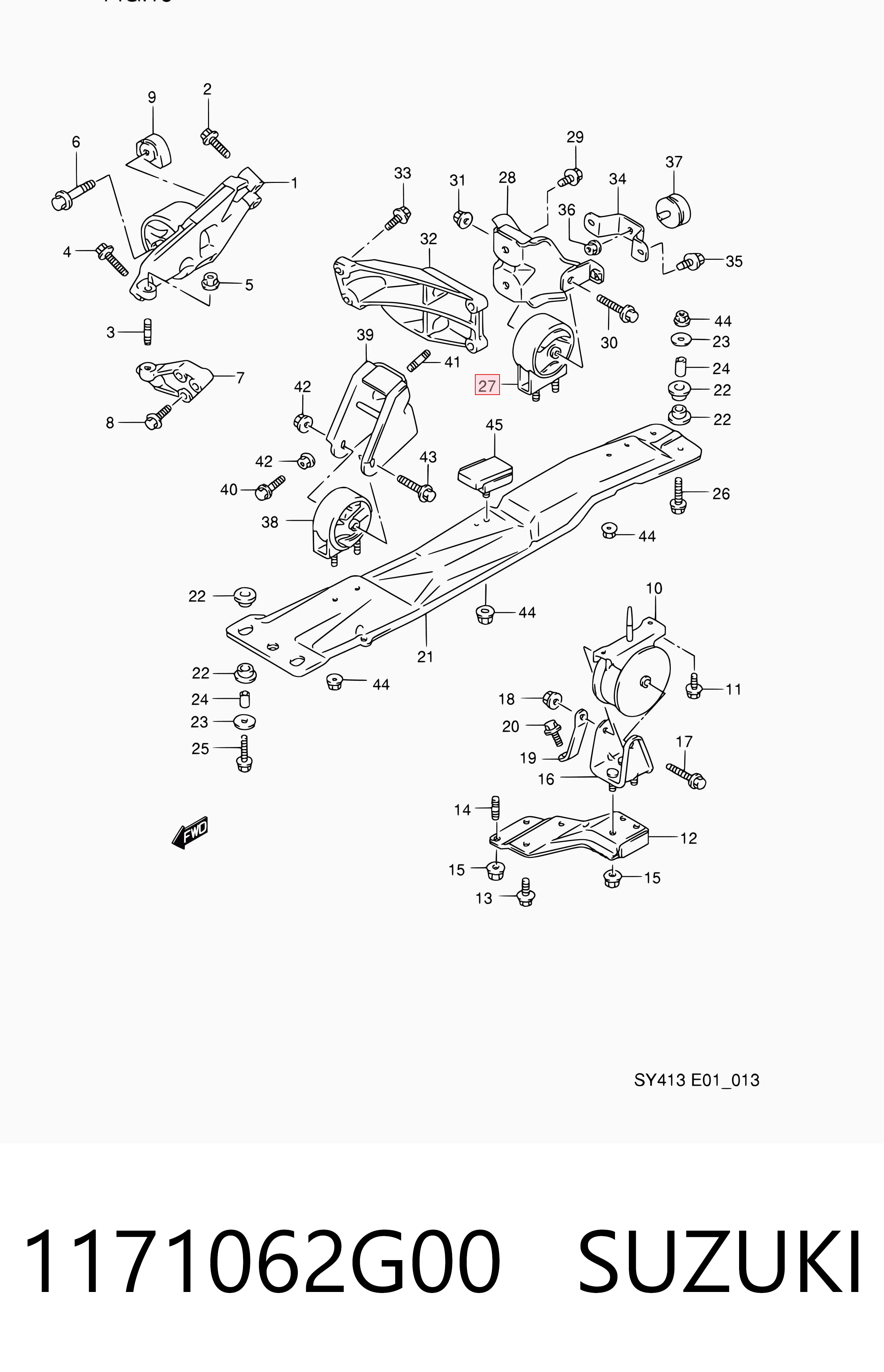 1171062G00 Suzuki Coxim (suporte) traseiro de motor