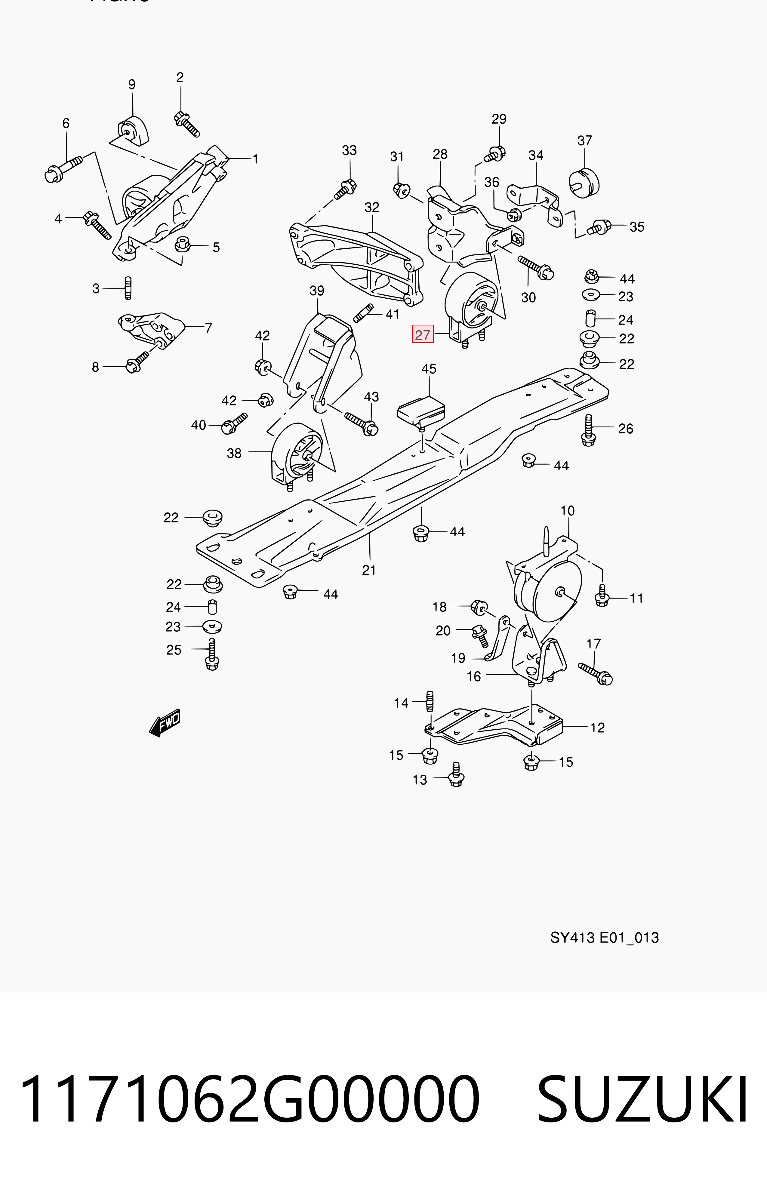 1171062G00000 Suzuki Coxim (suporte) traseiro de motor