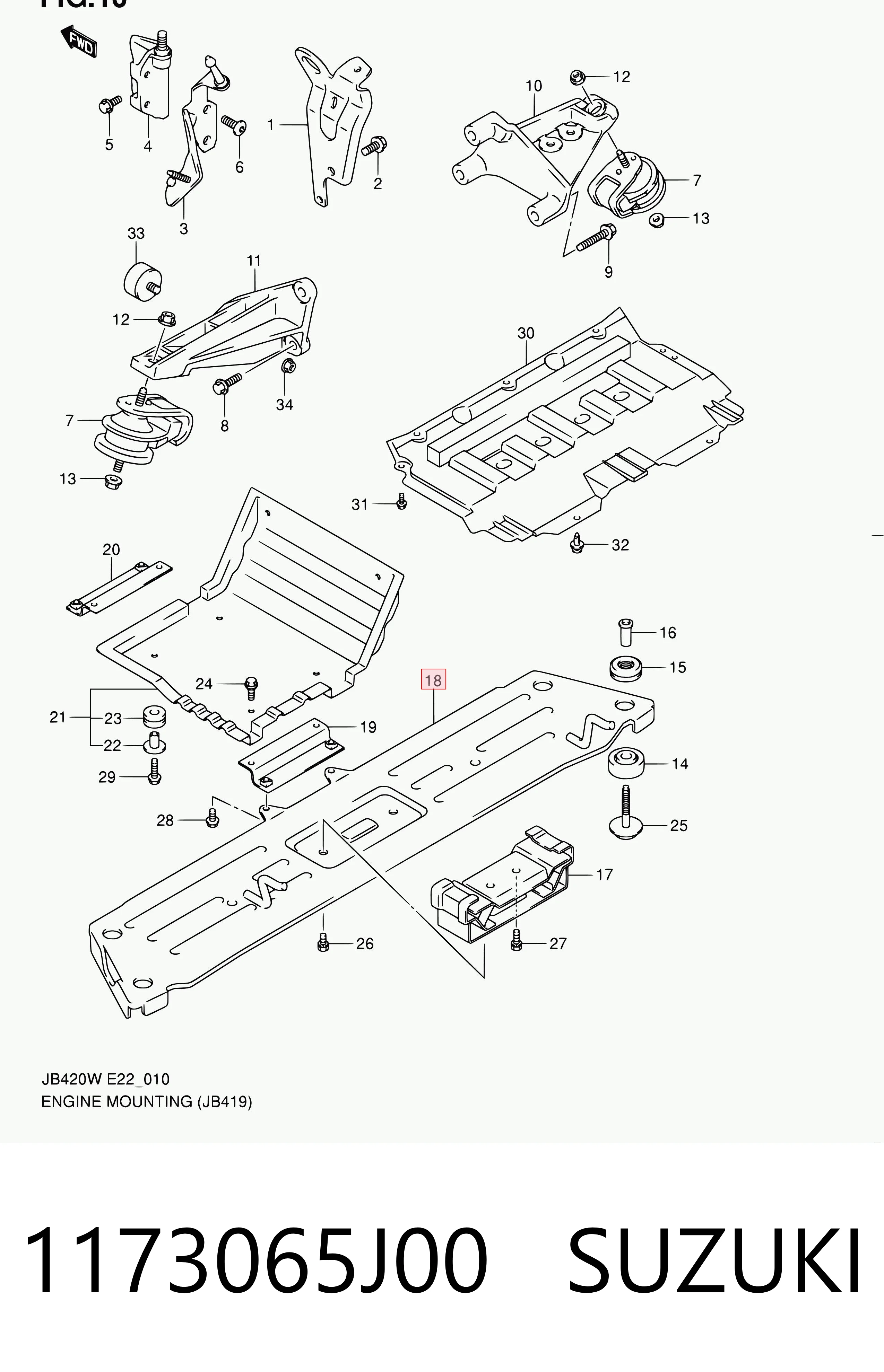 1173065J00 Suzuki Viga de fixação da caixa de mudança