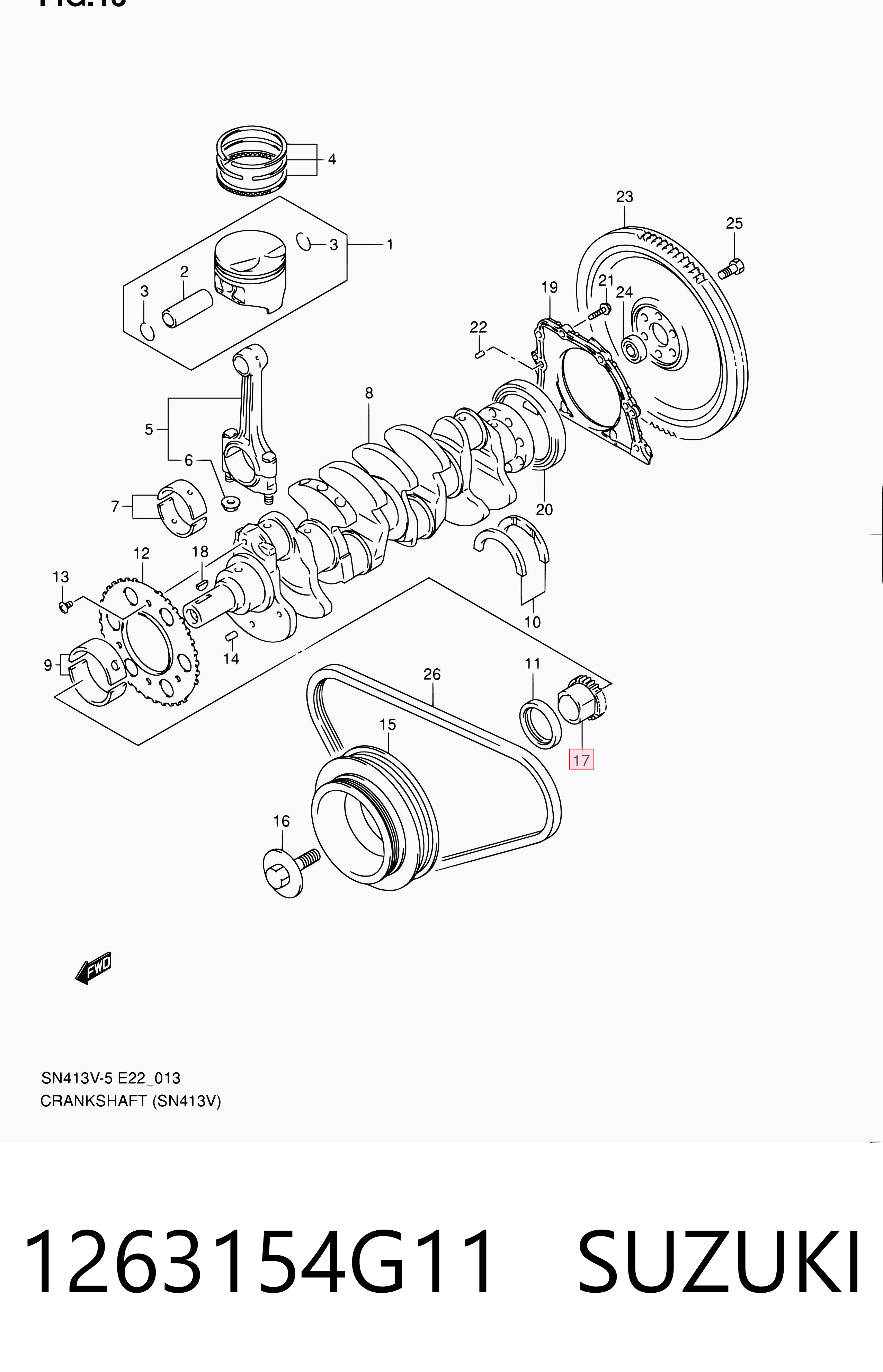 1263154G11 Suzuki Engrenagem de cadeia da roda dentada de acionamento de cambota de motor