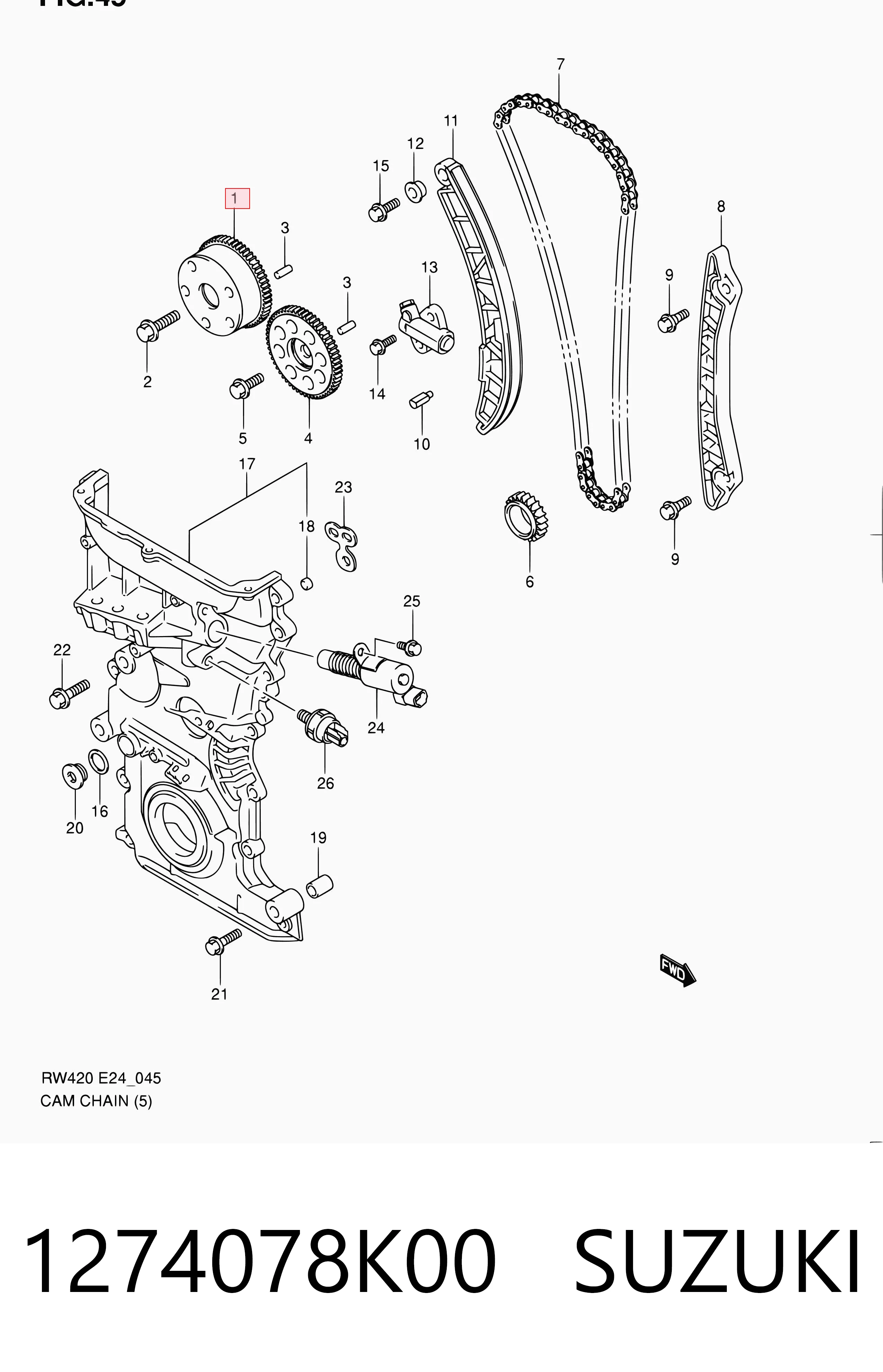 1274078K00 Suzuki Engrenagem de cadeia de roda dentada da árvore distribuidora de admissão de motor