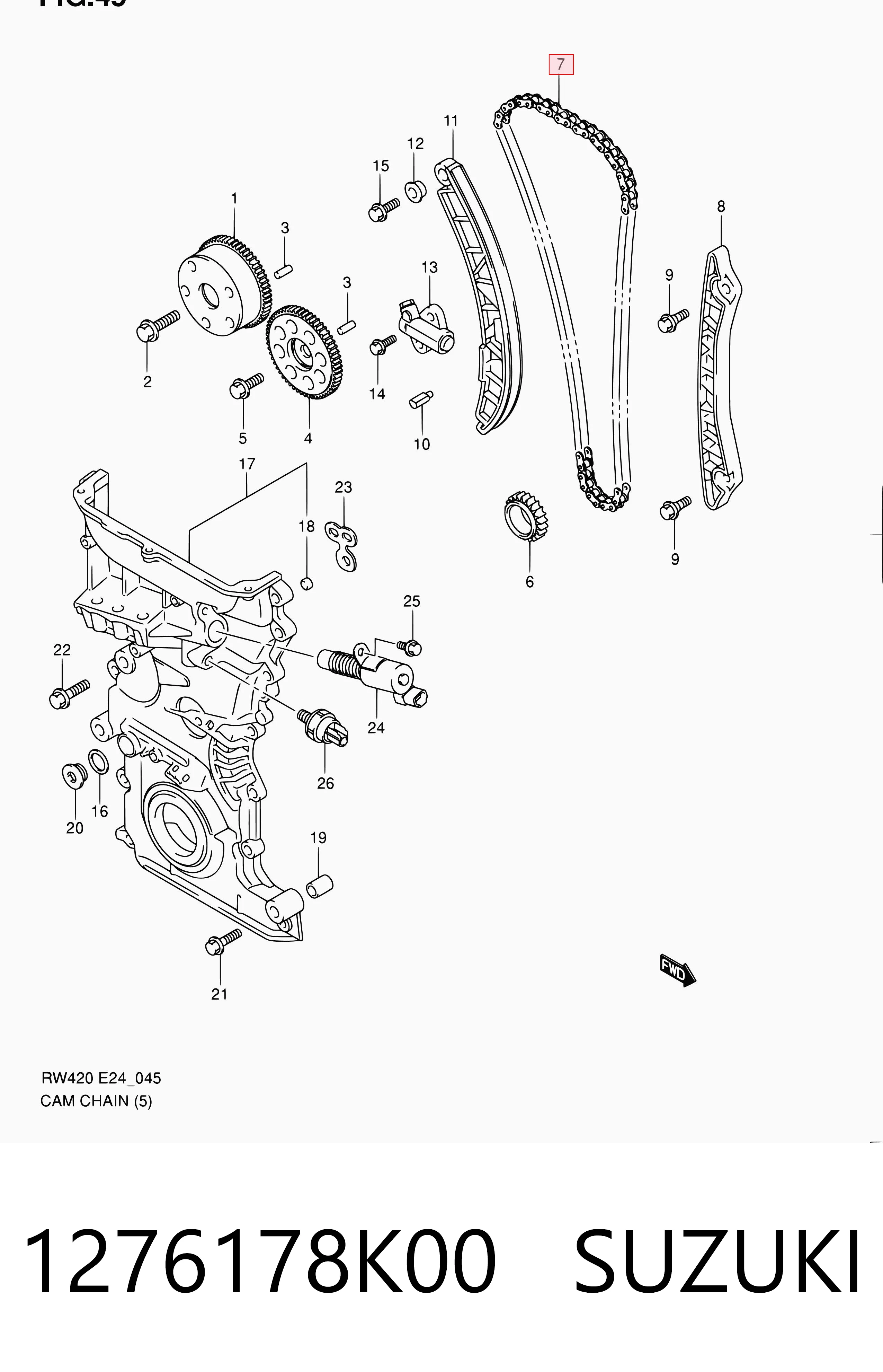 1276178K00 Suzuki Cadeia do mecanismo de distribuição de gás