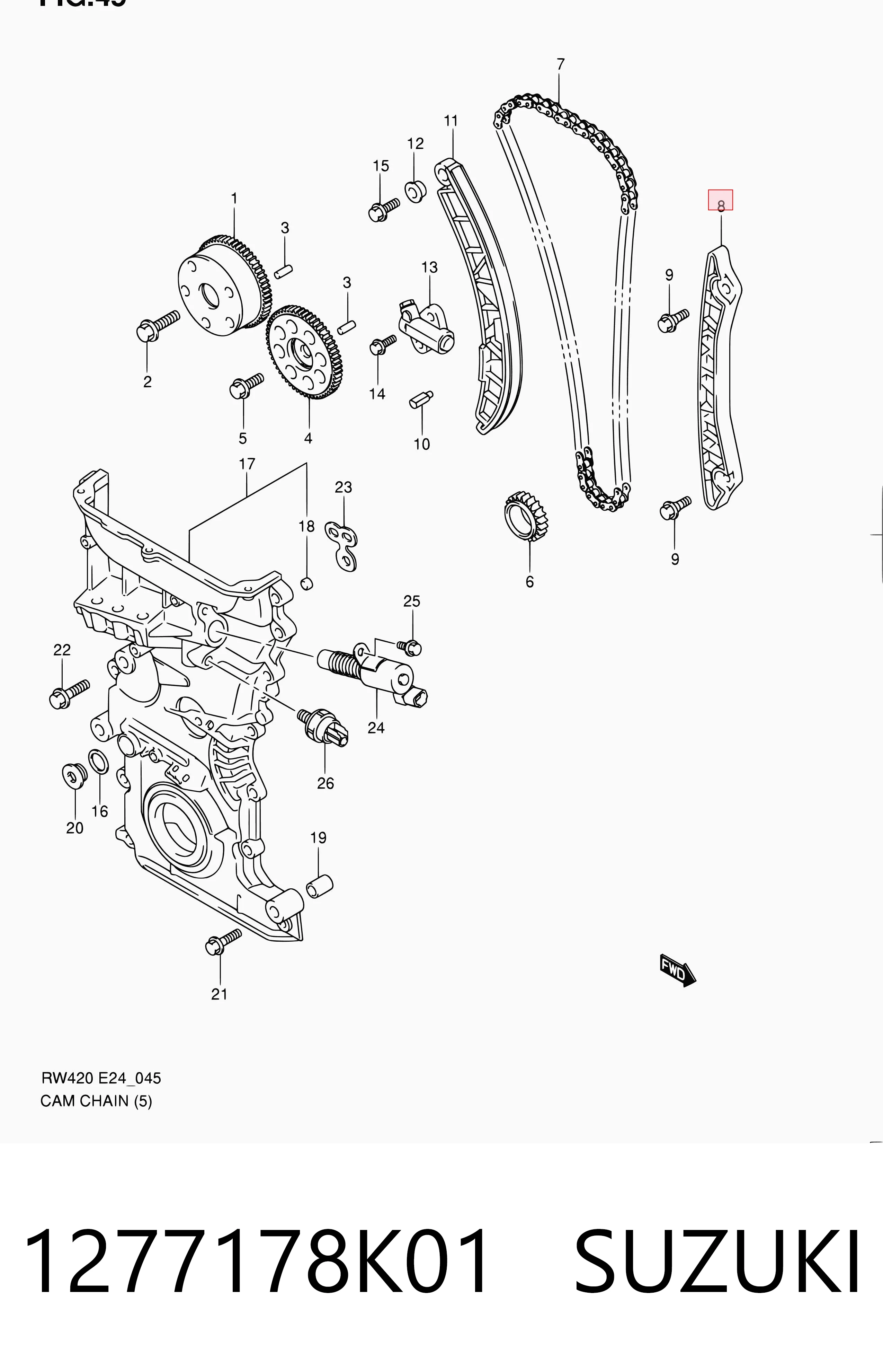 Amortecedor de cadeia do mecanismo de distribuição de gás para Suzuki Grand Vitara  JB