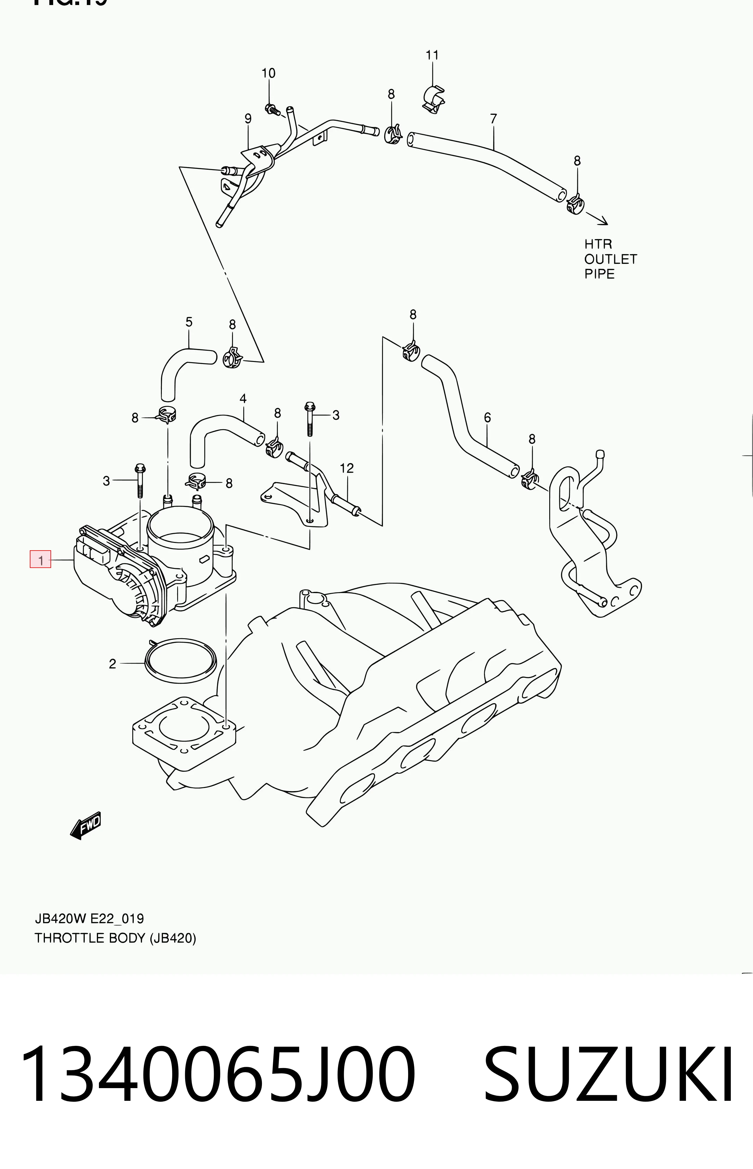 1340065J00 Suzuki Válvula de borboleta montada