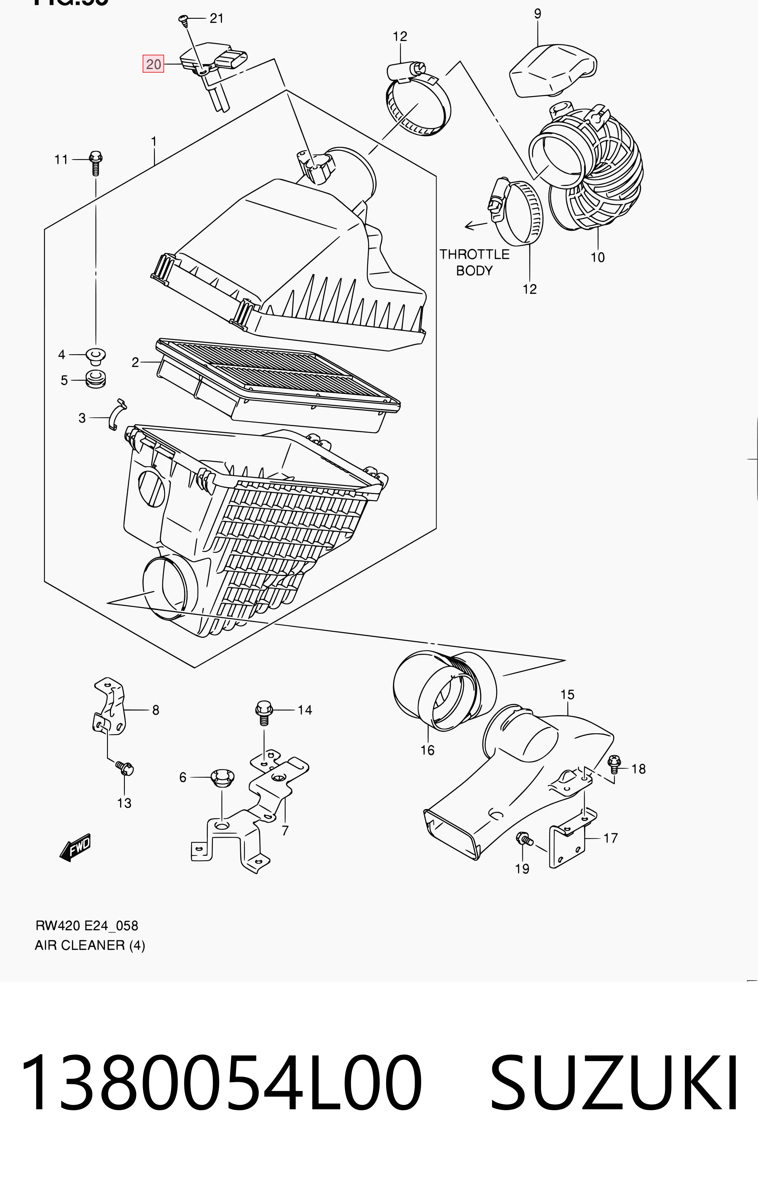 1380054L00 Suzuki Sensor de fluxo (consumo) de ar, medidor de consumo M.A.F. - (Mass Airflow)