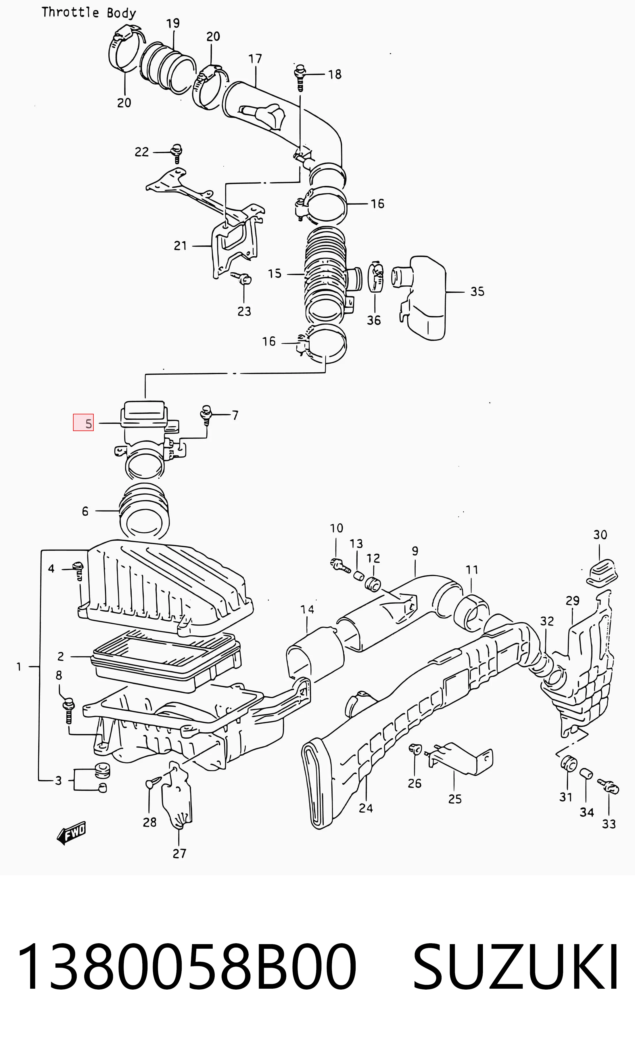 1380058B00 Suzuki Sensor de fluxo (consumo) de ar, medidor de consumo M.A.F. - (Mass Airflow)