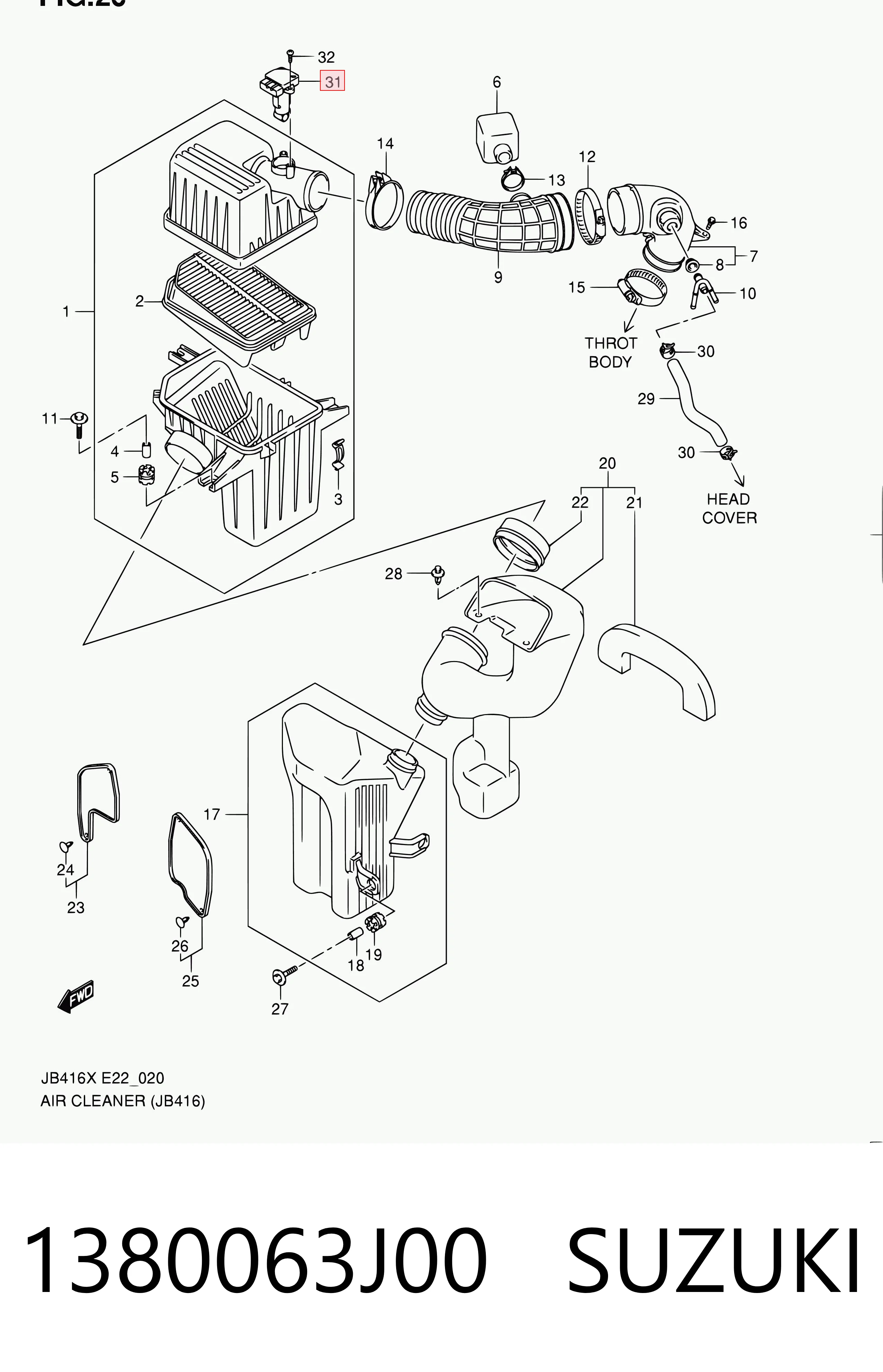 1380063J00 Suzuki Sensor de fluxo (consumo) de ar, medidor de consumo M.A.F. - (Mass Airflow)