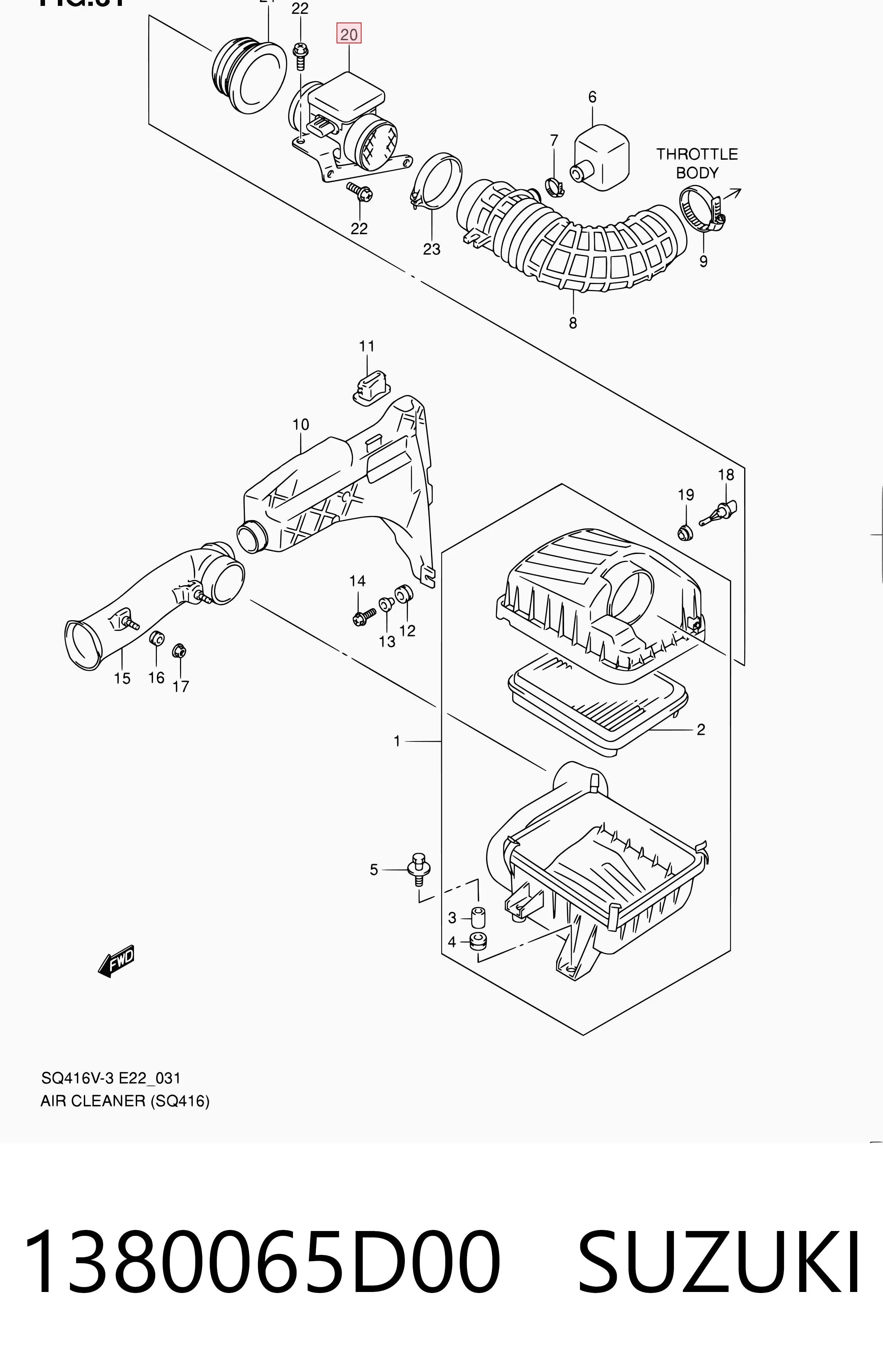 1380065D00 Suzuki Sensor de fluxo (consumo) de ar, medidor de consumo M.A.F. - (Mass Airflow)
