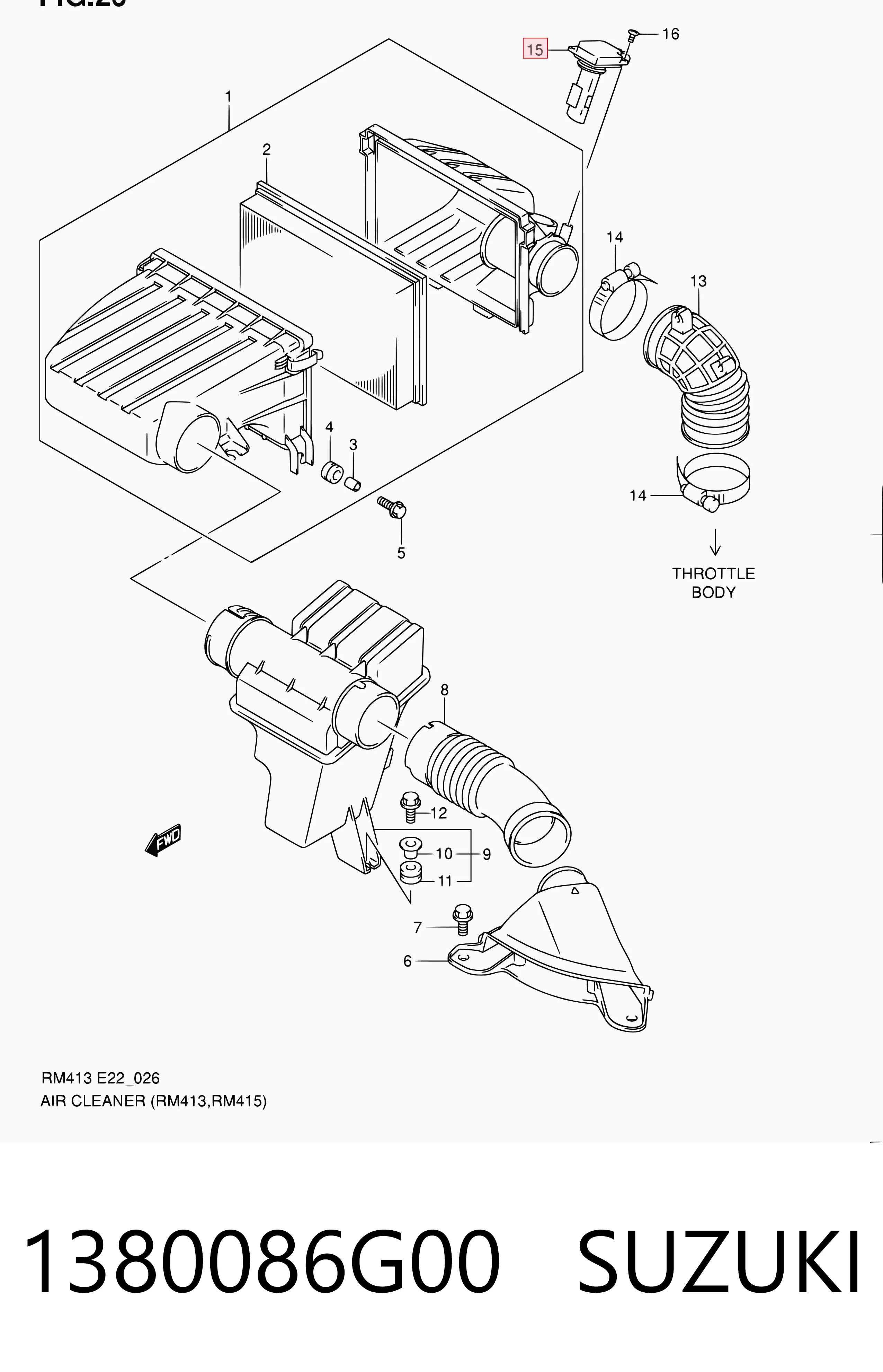 1380086G00 Suzuki Sensor de fluxo (consumo) de ar, medidor de consumo M.A.F. - (Mass Airflow)
