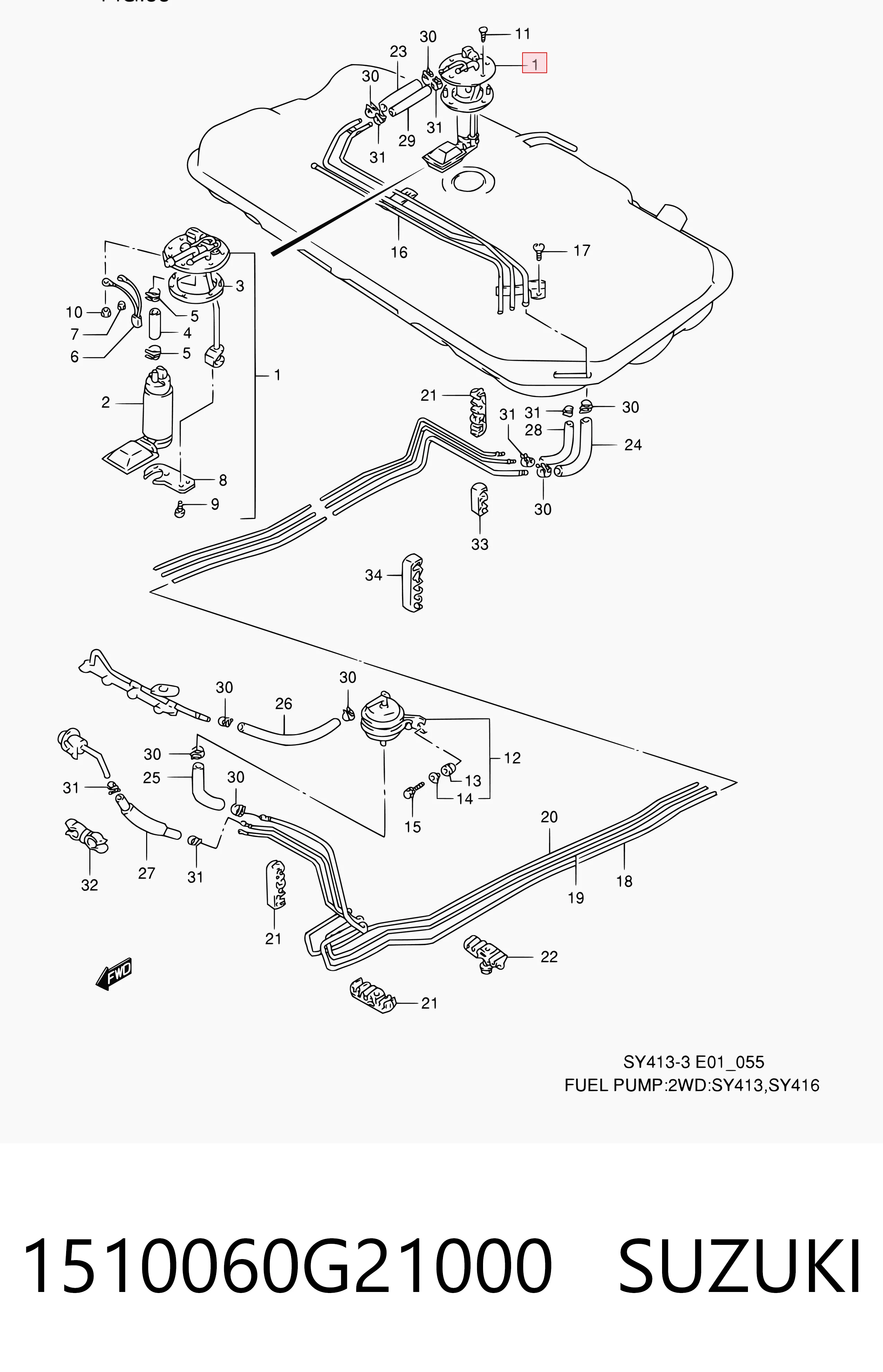 Módulo de bomba de combustível com sensor do nível de combustível Suzuki Baleno  EG