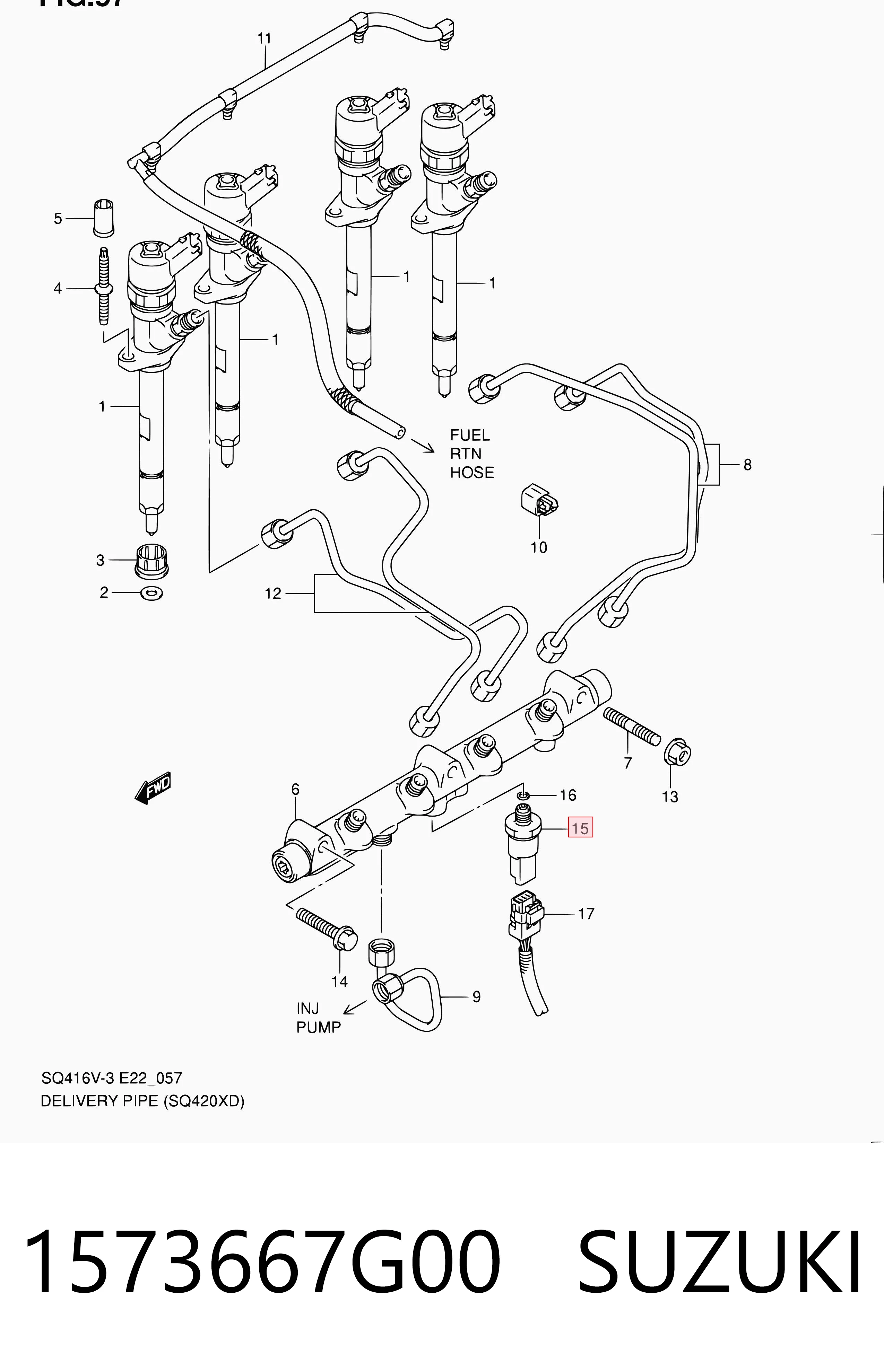 1573667G00 Suzuki Sensor de pressão de combustível