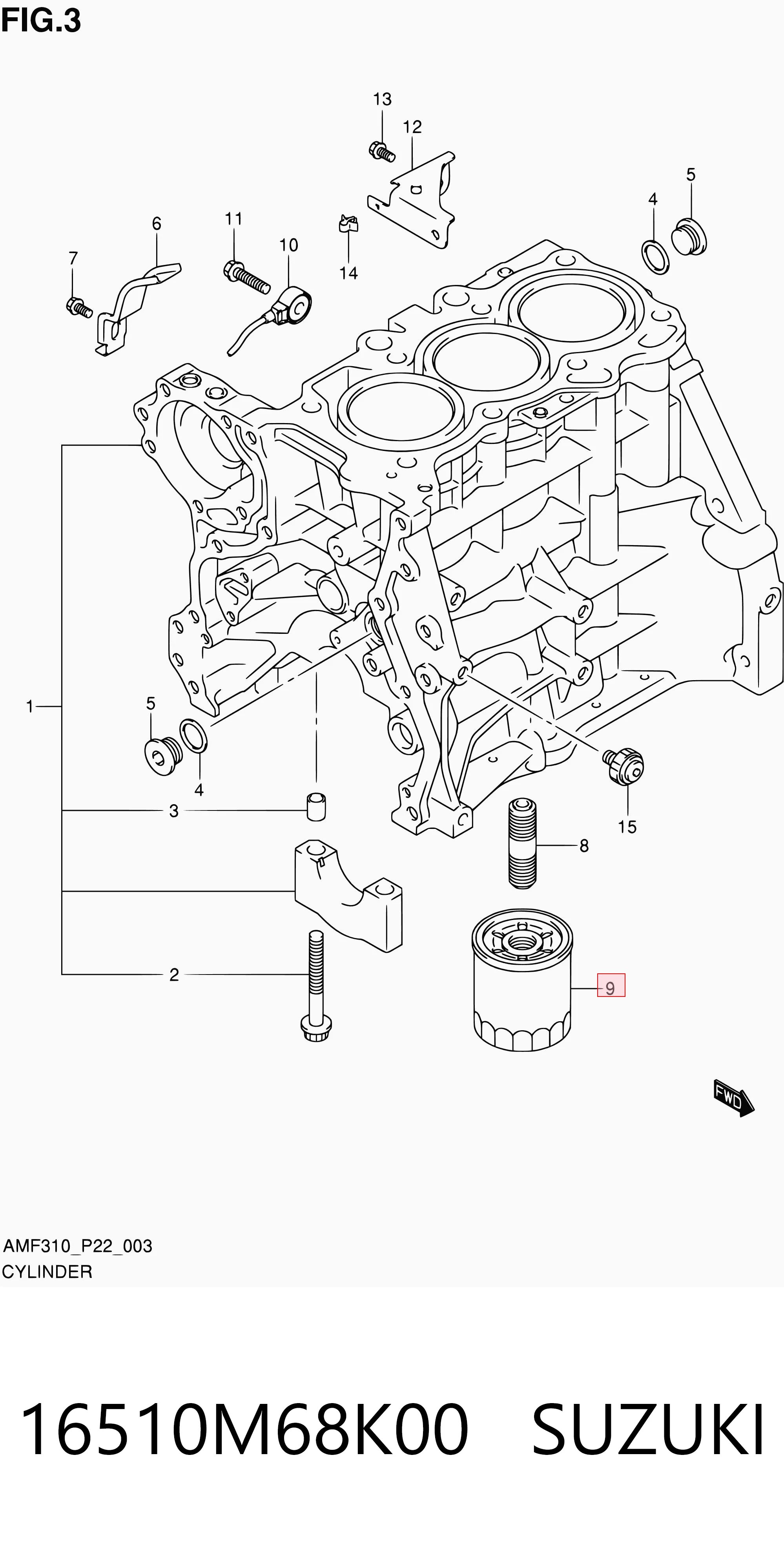 16510M68K00 Suzuki Filtro de óleo