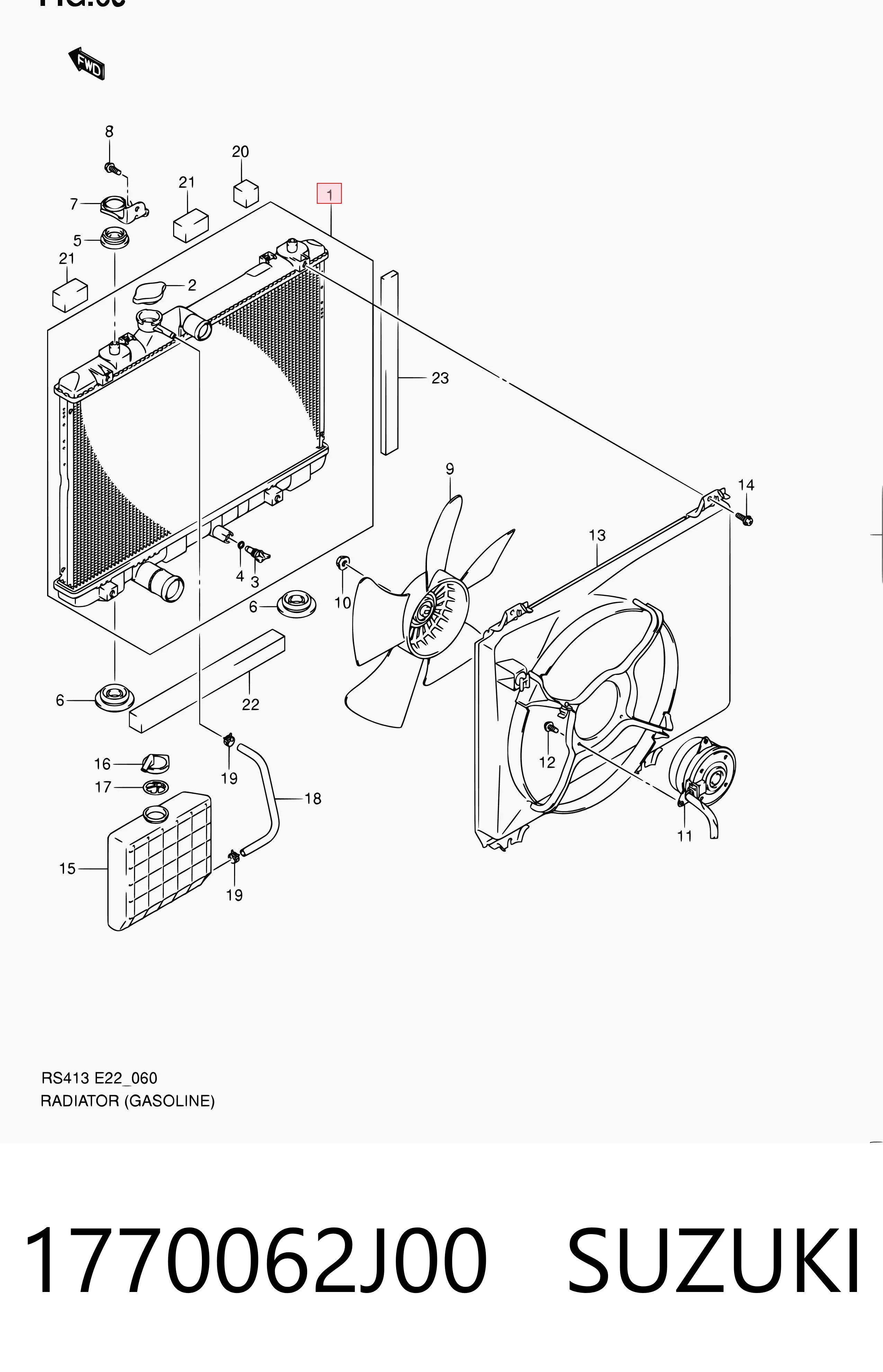 1770062J00 Suzuki Radiador de esfriamento de motor