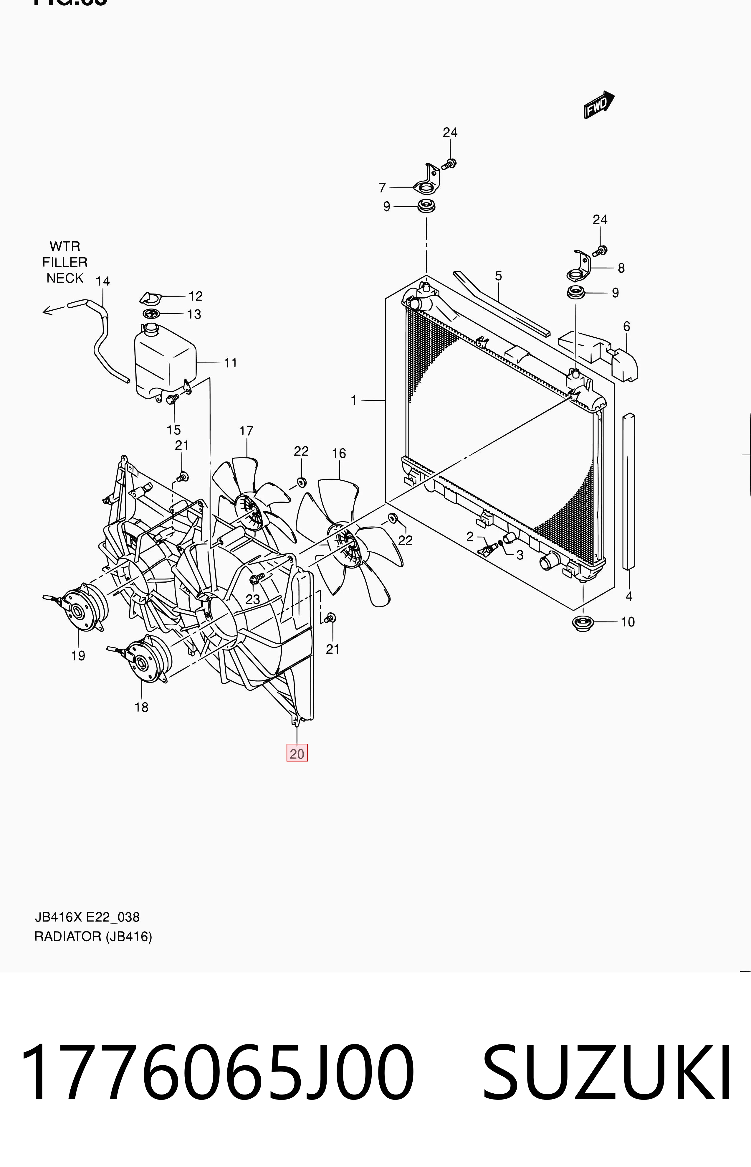 1776065J00 Suzuki Difusor do radiador de aparelho de ar condicionado, montado com roda de aletas e o motor