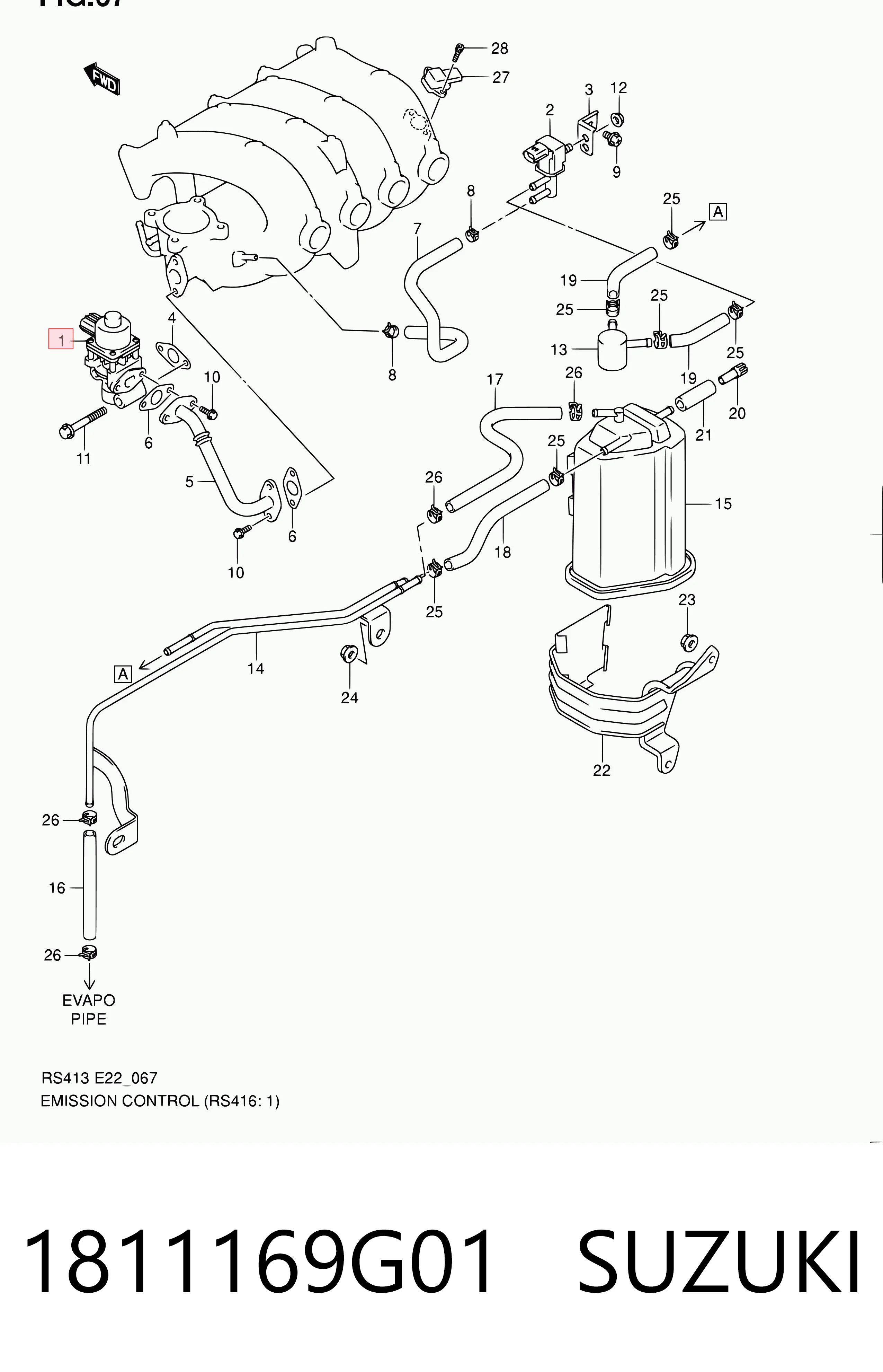 1811169G01 Suzuki Válvula EGR de recirculação dos gases