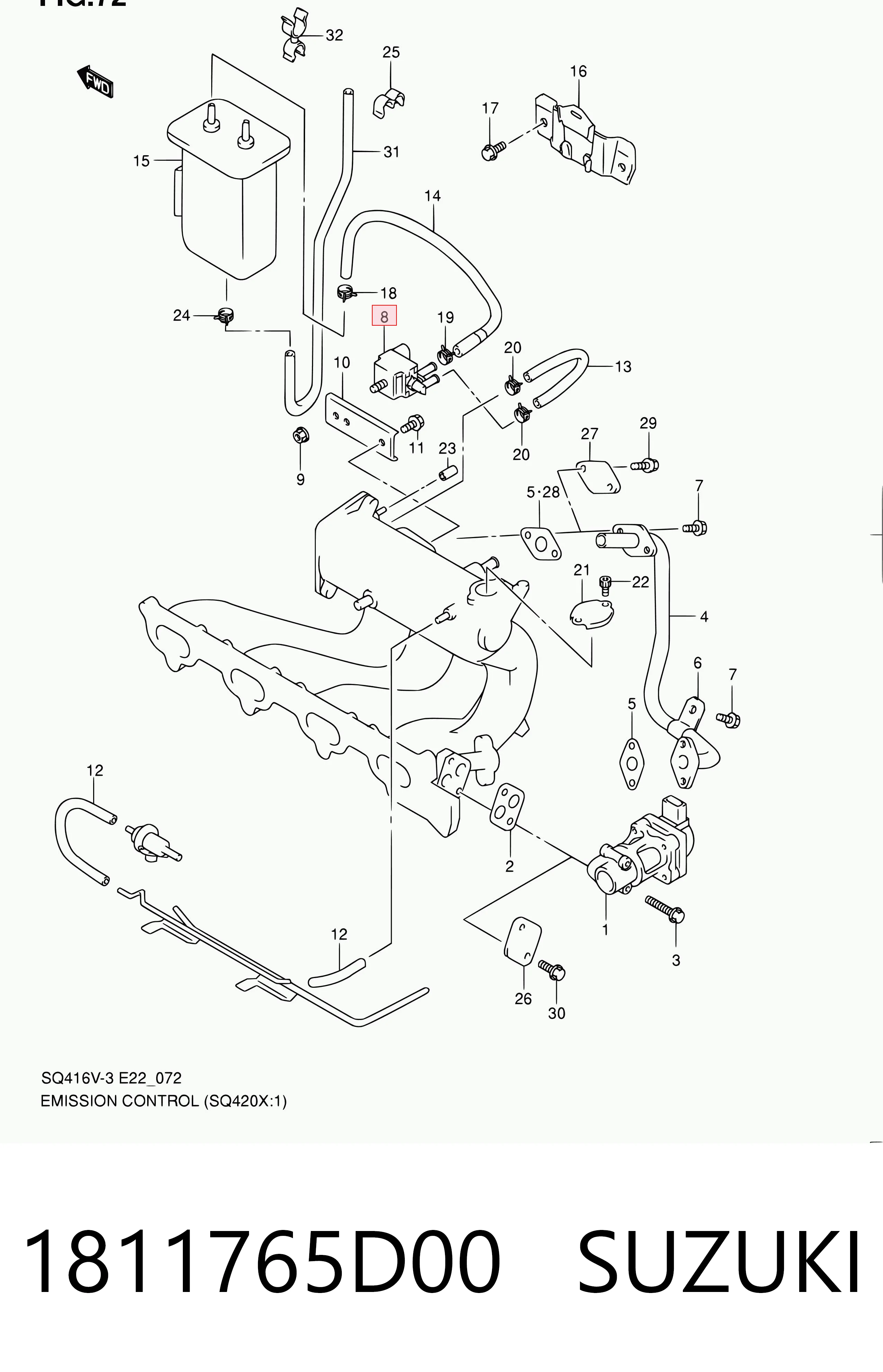 1811765D00 Suzuki Válvula de adsorvedor dos vapores de combustível