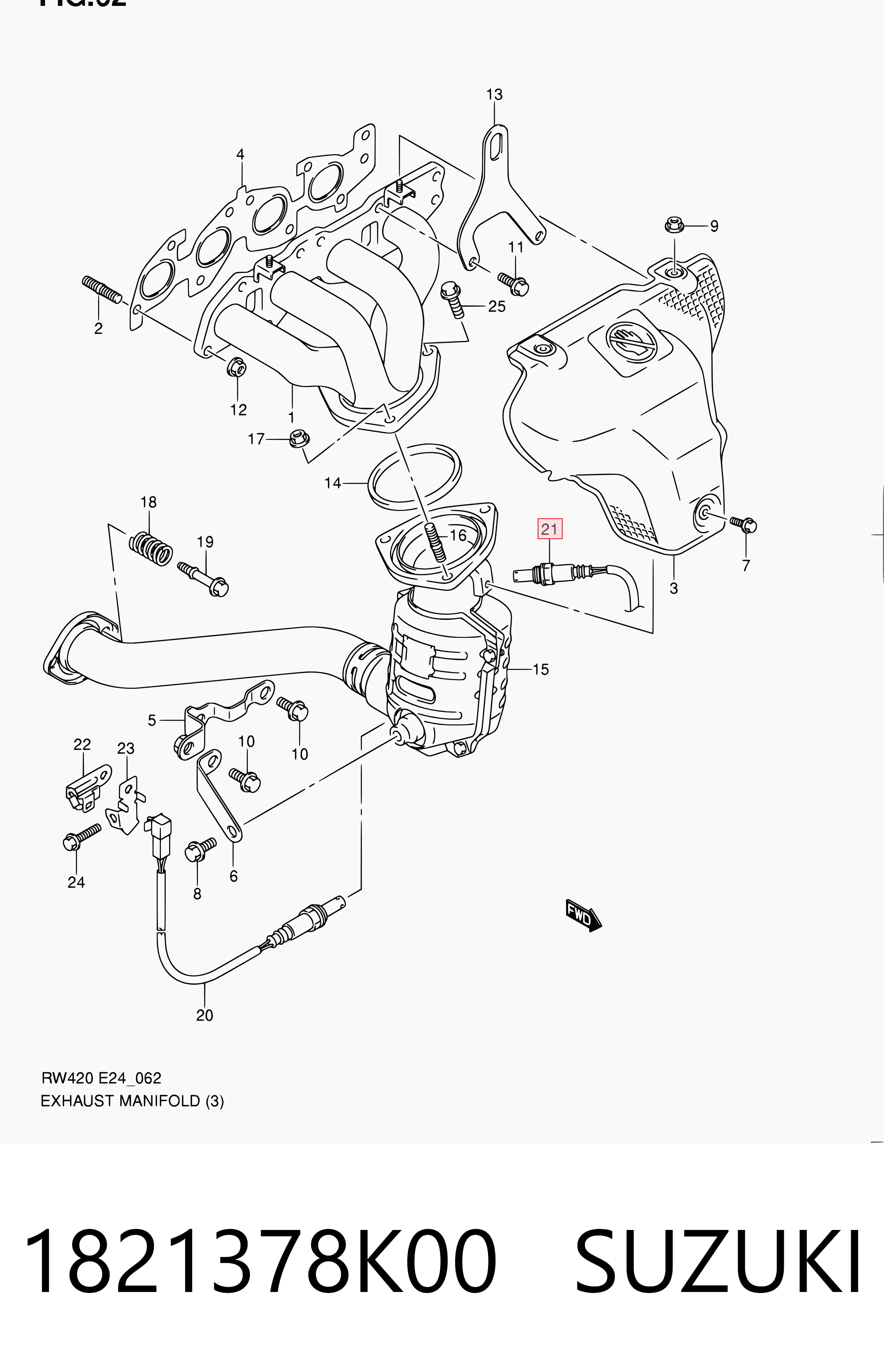 1821378K00 Suzuki Sonda lambda, sensor de oxigênio até o catalisador