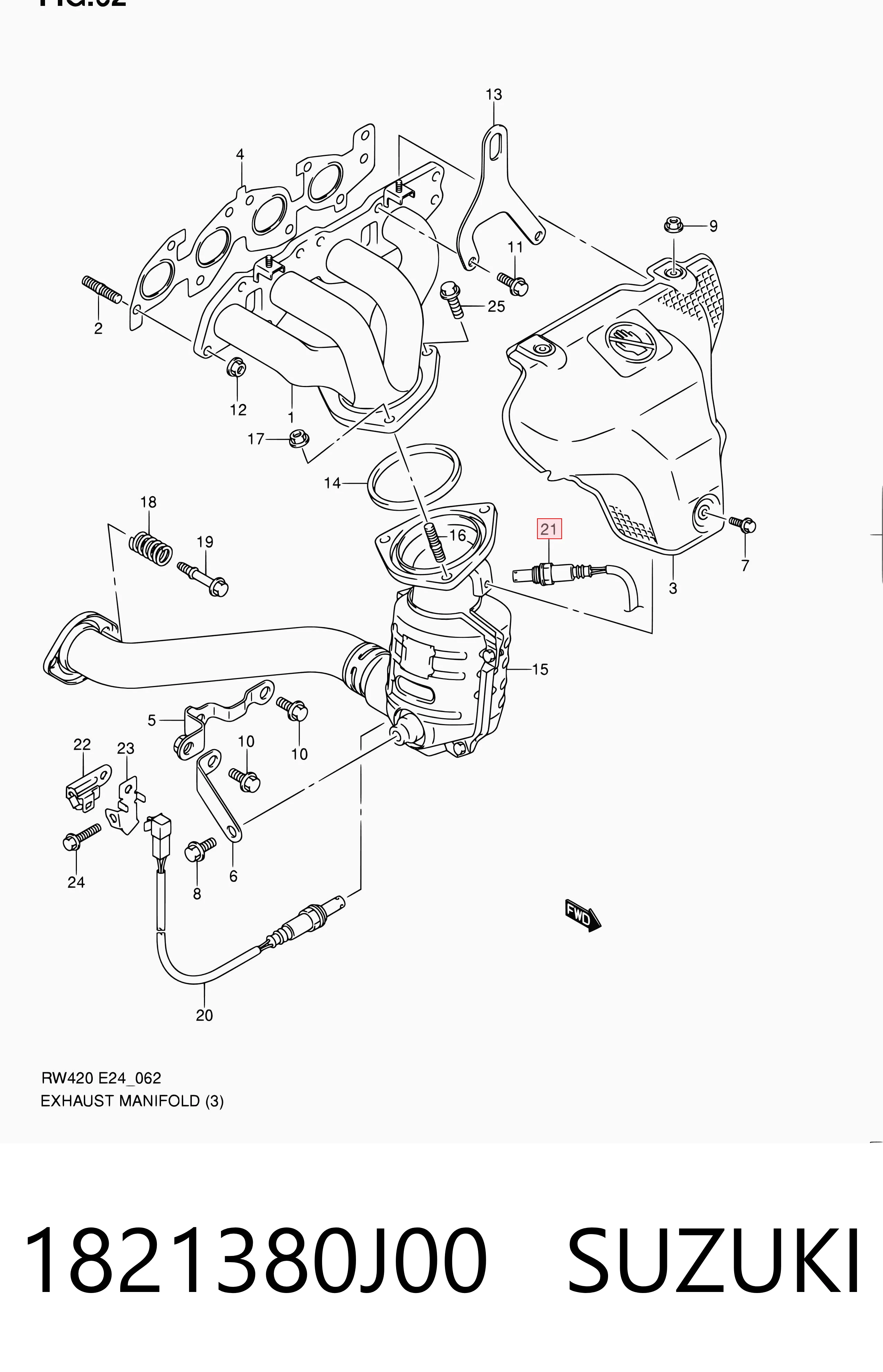 1821380J00 Suzuki Sonda lambda, sensor de oxigênio até o catalisador