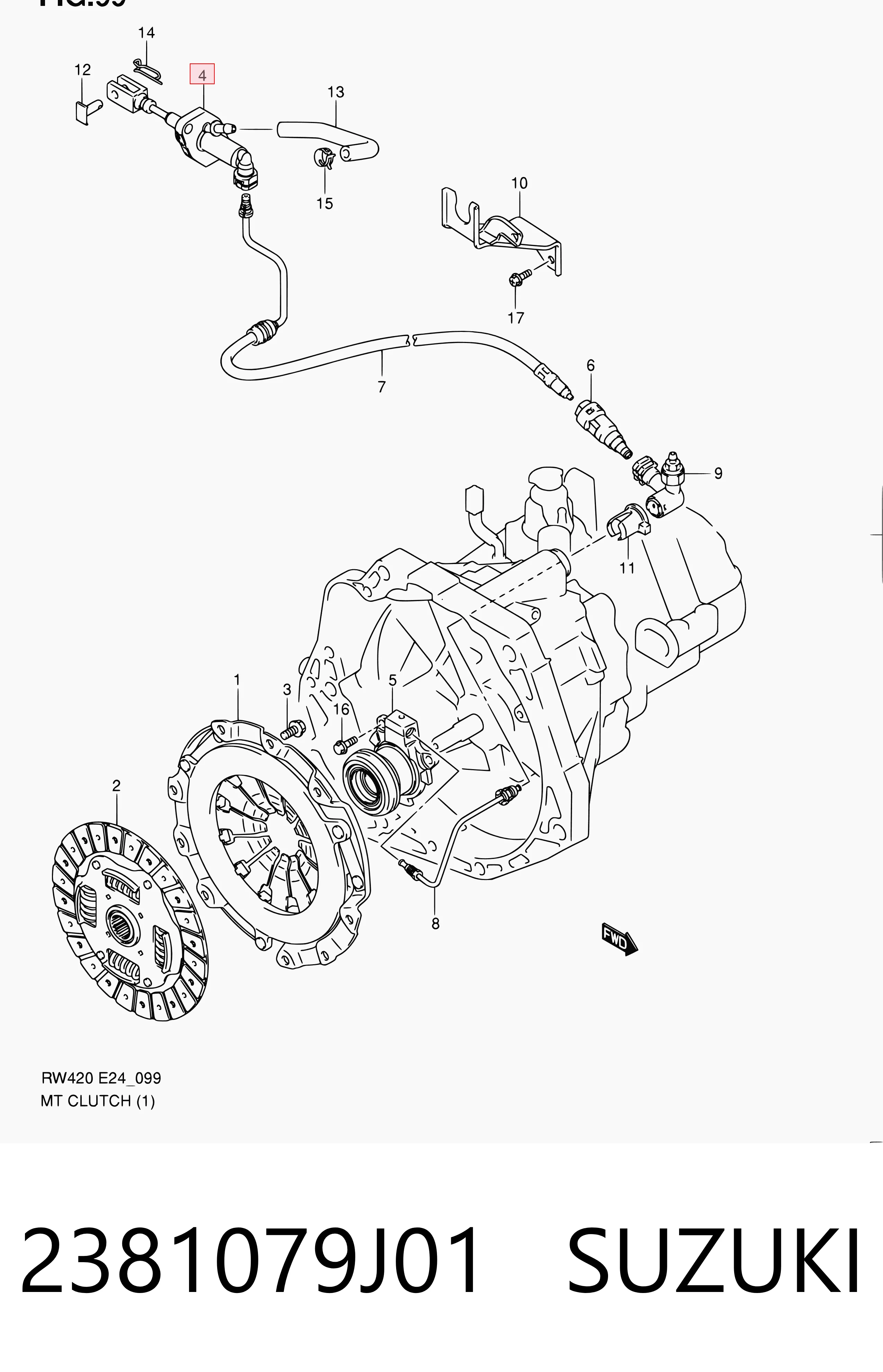 2381079J01 Suzuki Cilindro mestre de embraiagem