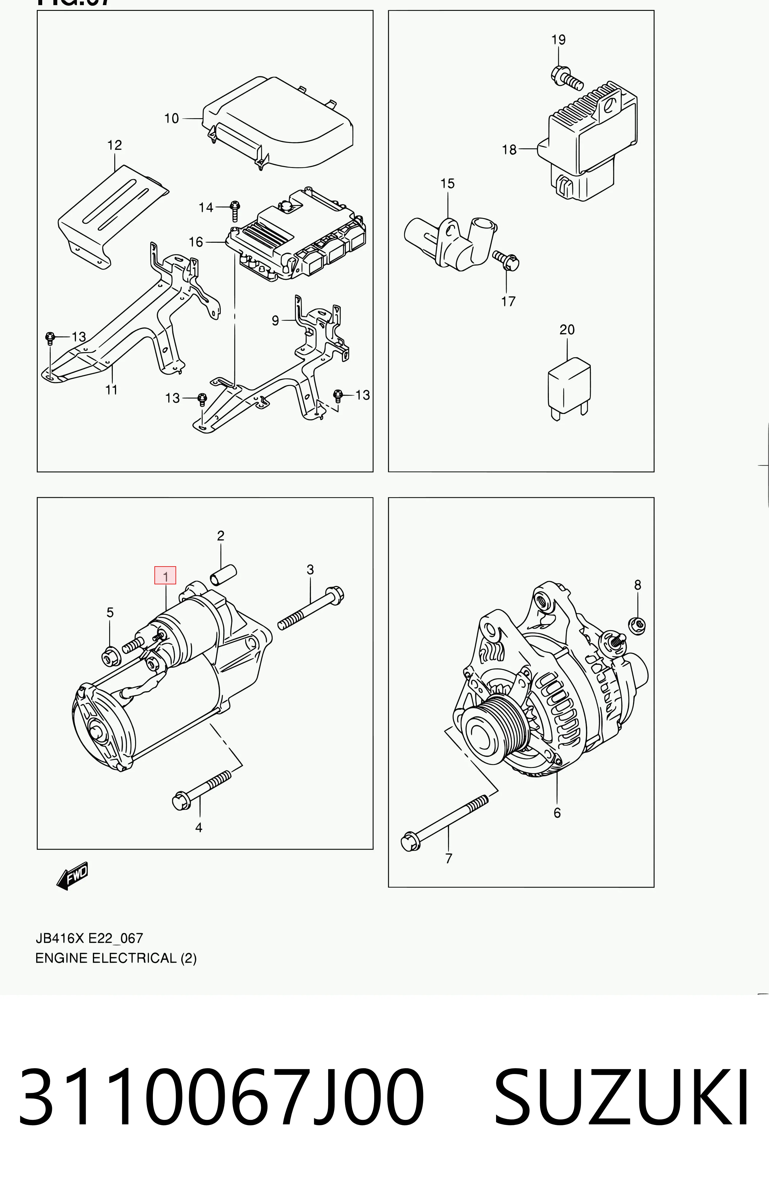 3110067J00 Suzuki Motor de arranco