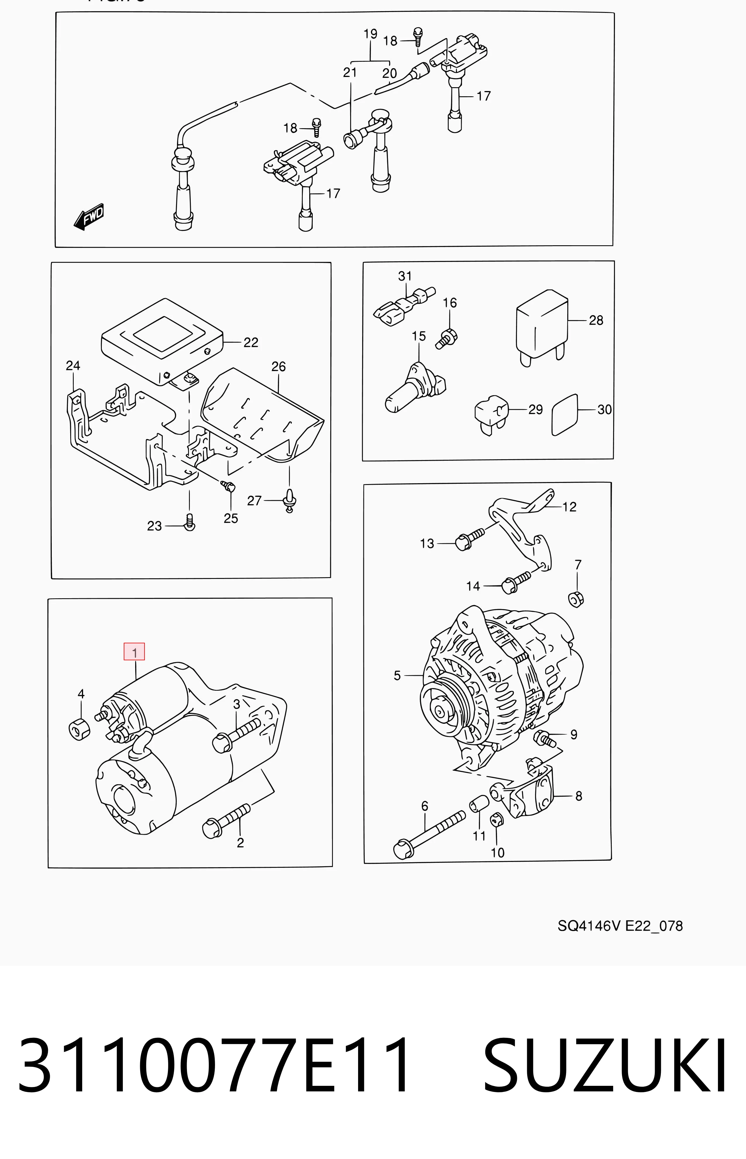3110077E11 Suzuki Motor de arranco