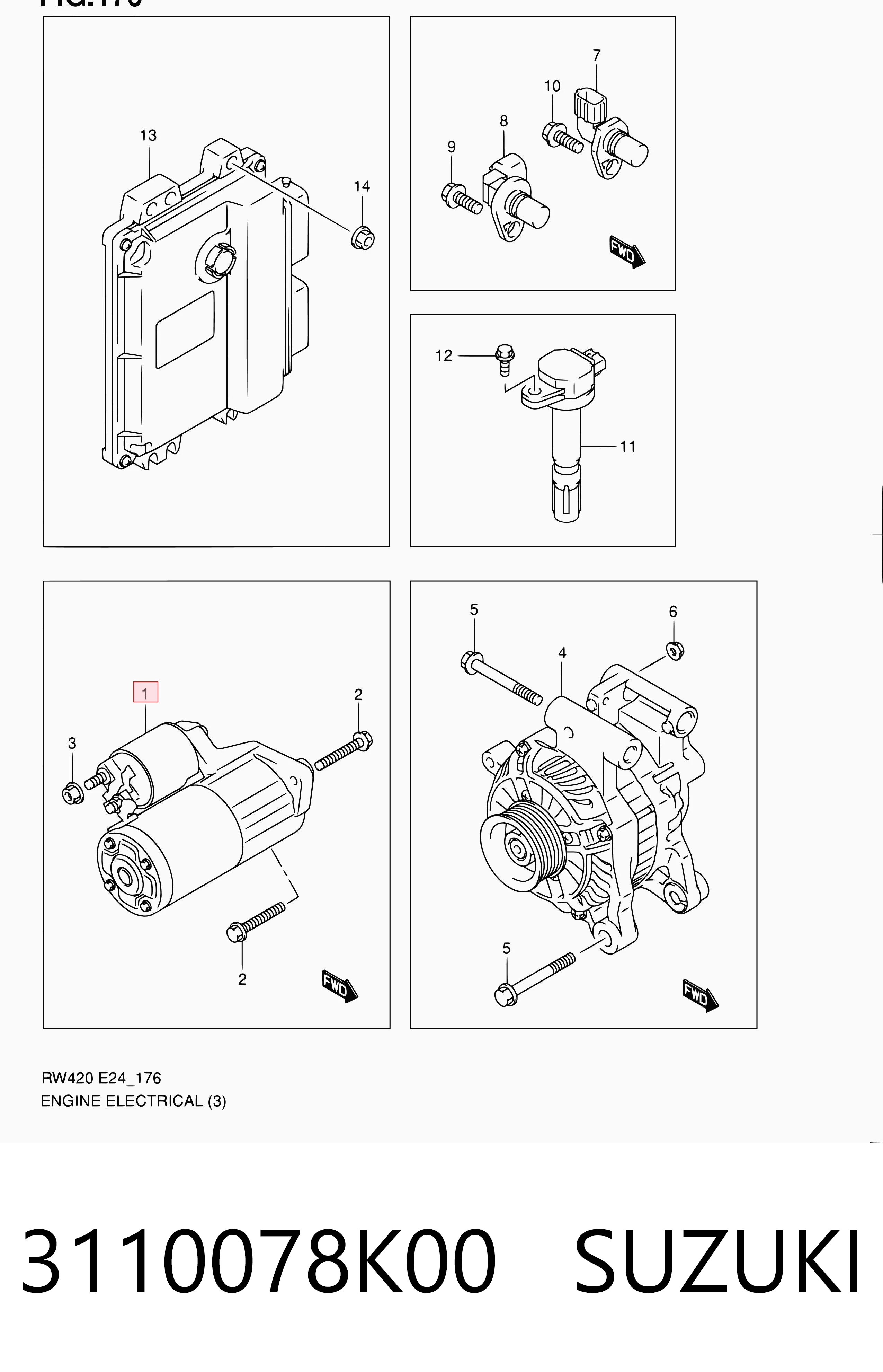 3110078K00 Suzuki Motor de arranco