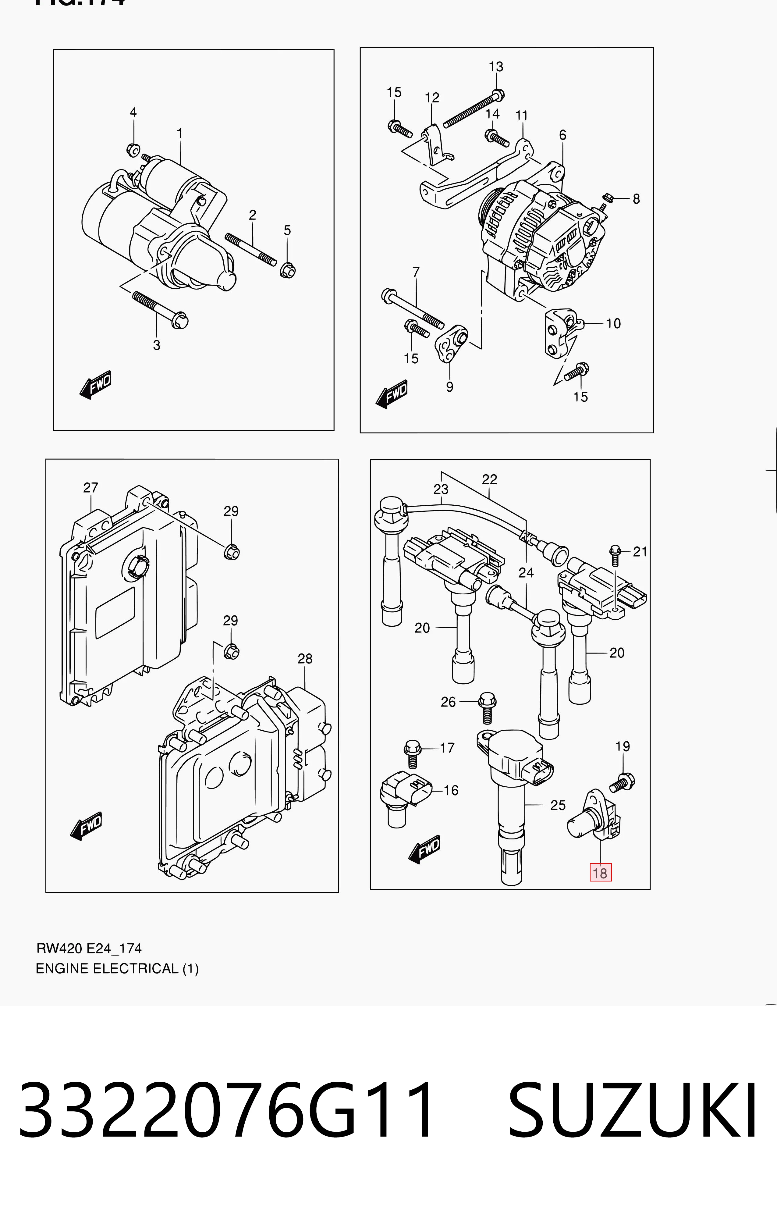 3322076G11 Suzuki Sensor de posição da árvore distribuidora