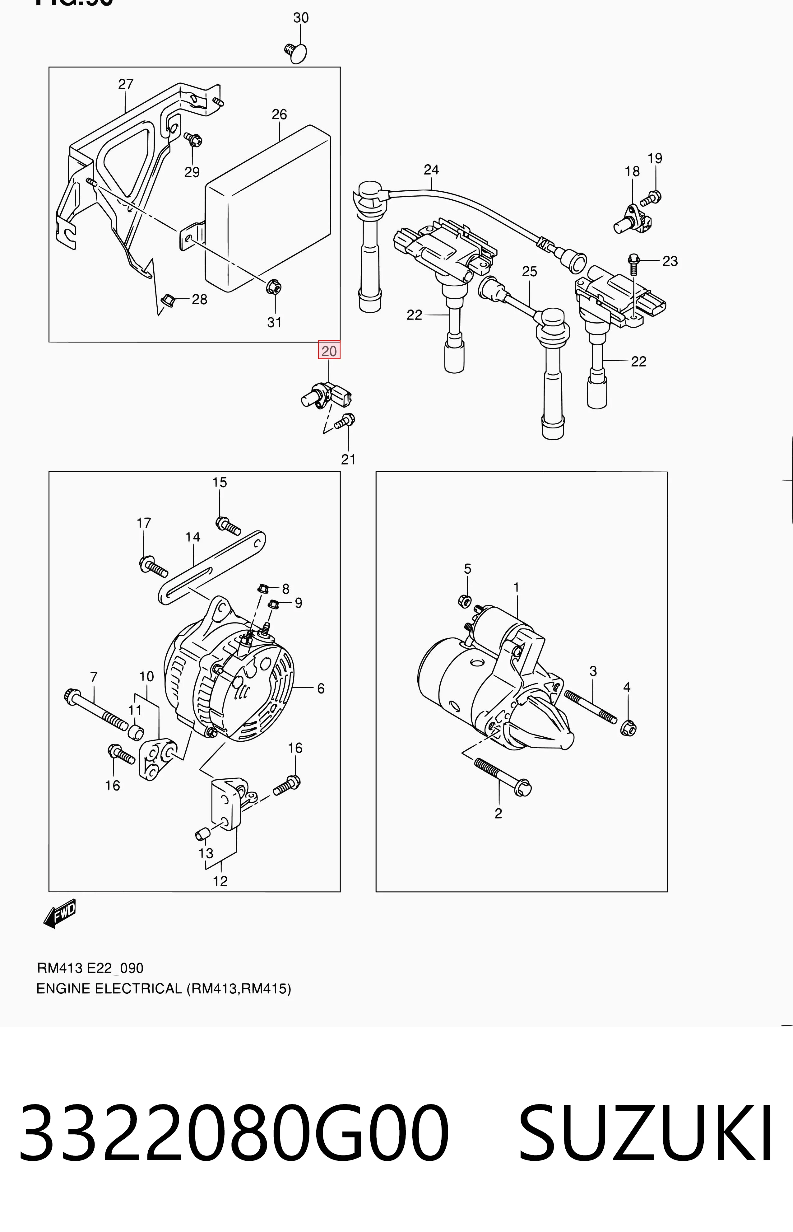 3322080G00 Suzuki Sensor de posição (de revoluções) de cambota