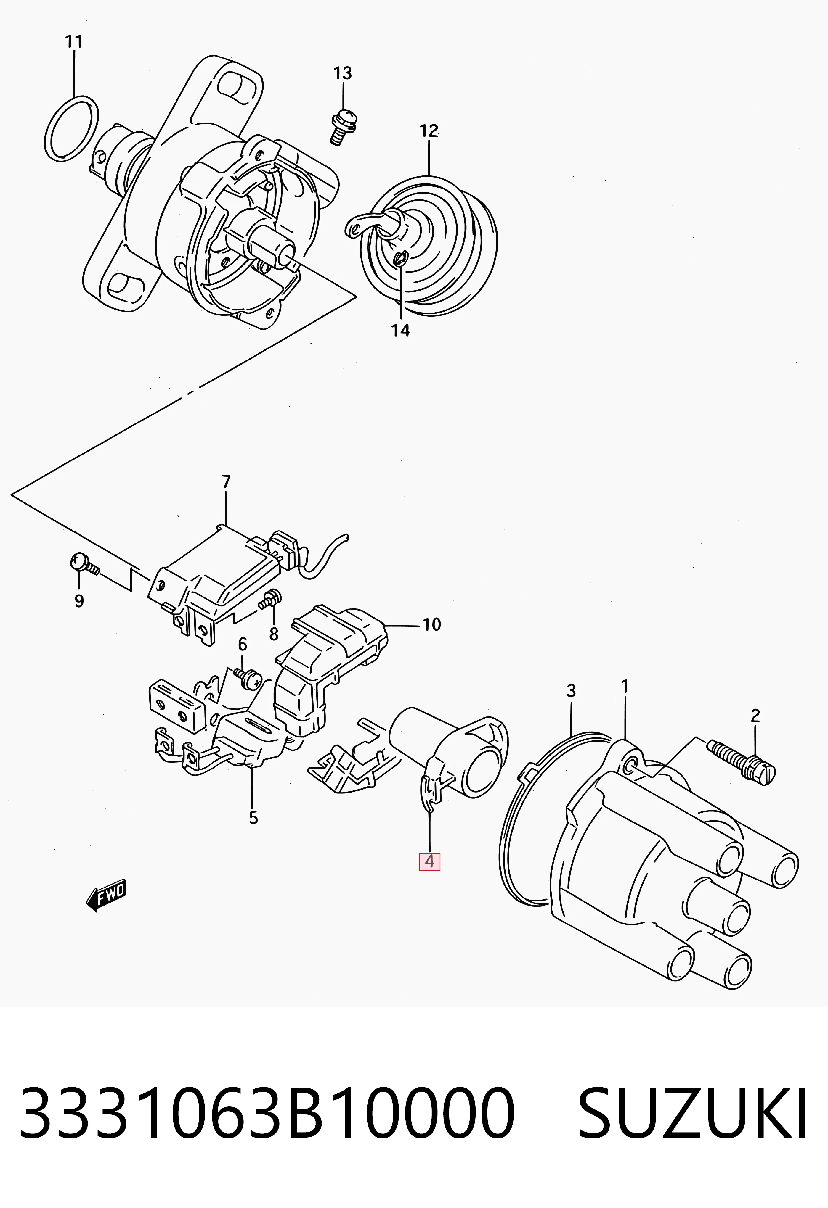 3331063B10000 Suzuki Slider (rotor) de distribuidor de ignição, distribuidor