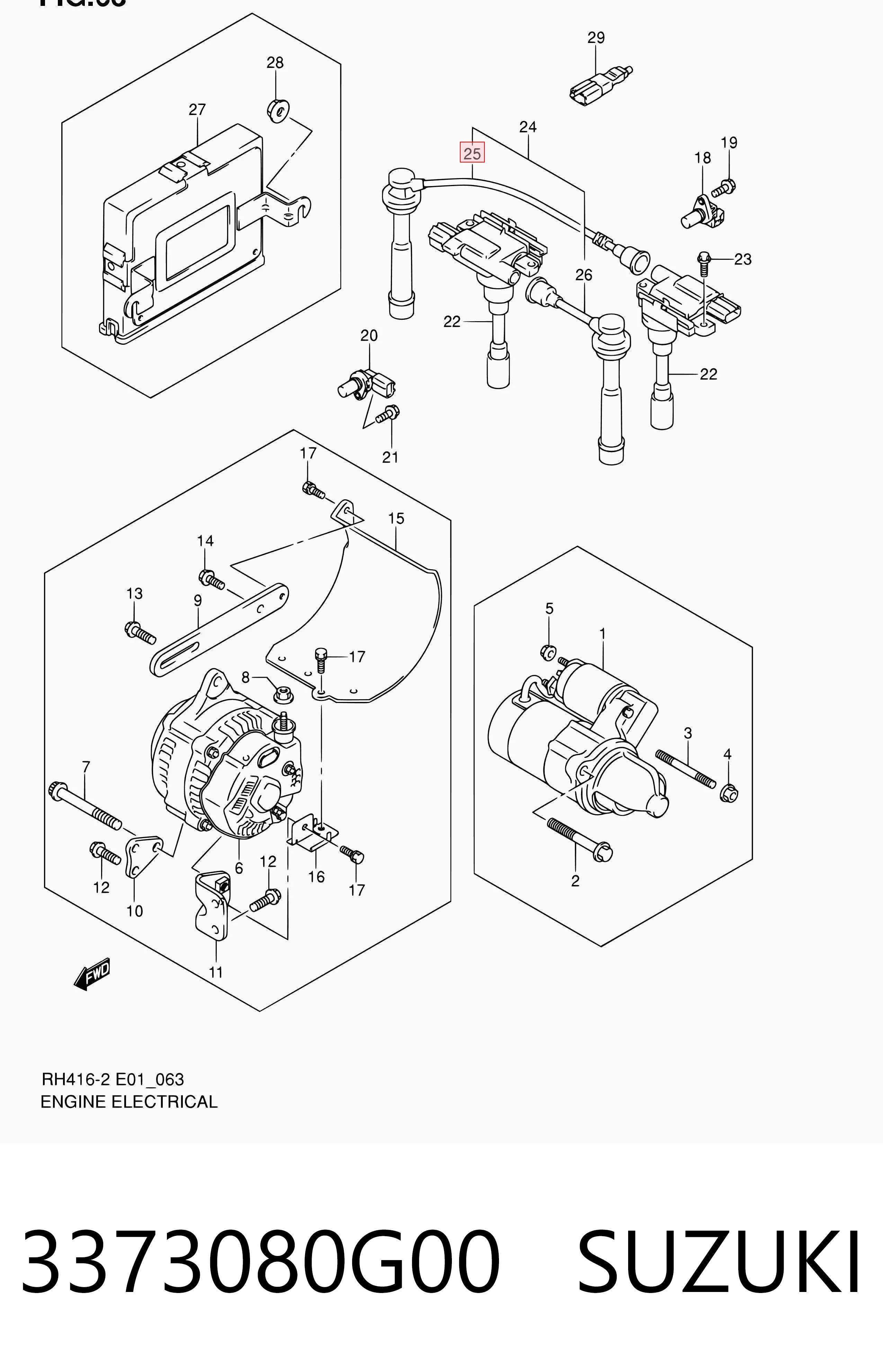 3373080G00 Suzuki Fios de alta voltagem, kit