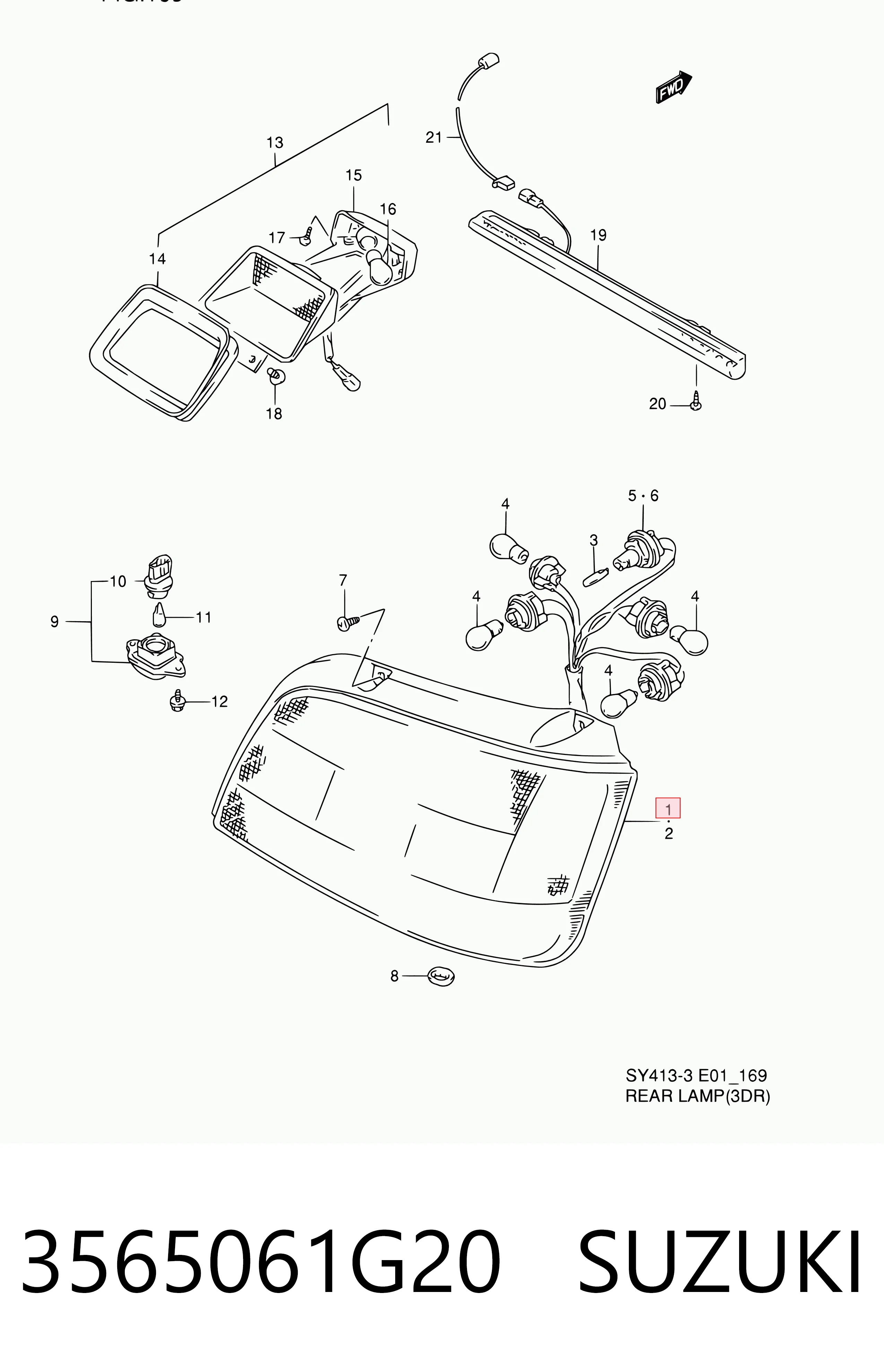 Lanterna traseira direita para Suzuki Baleno EG