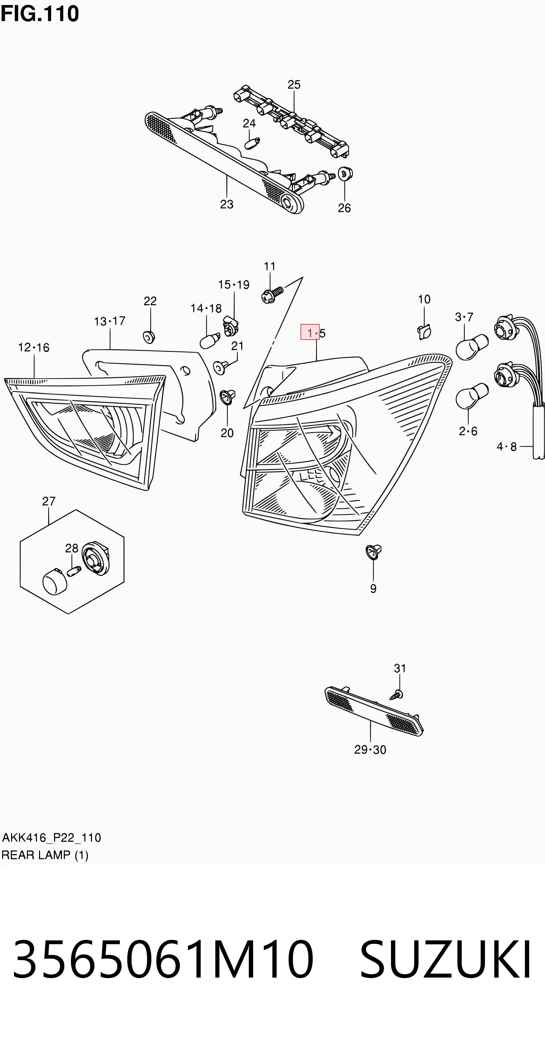 3565061M10 Suzuki Lanterna traseira direita externa