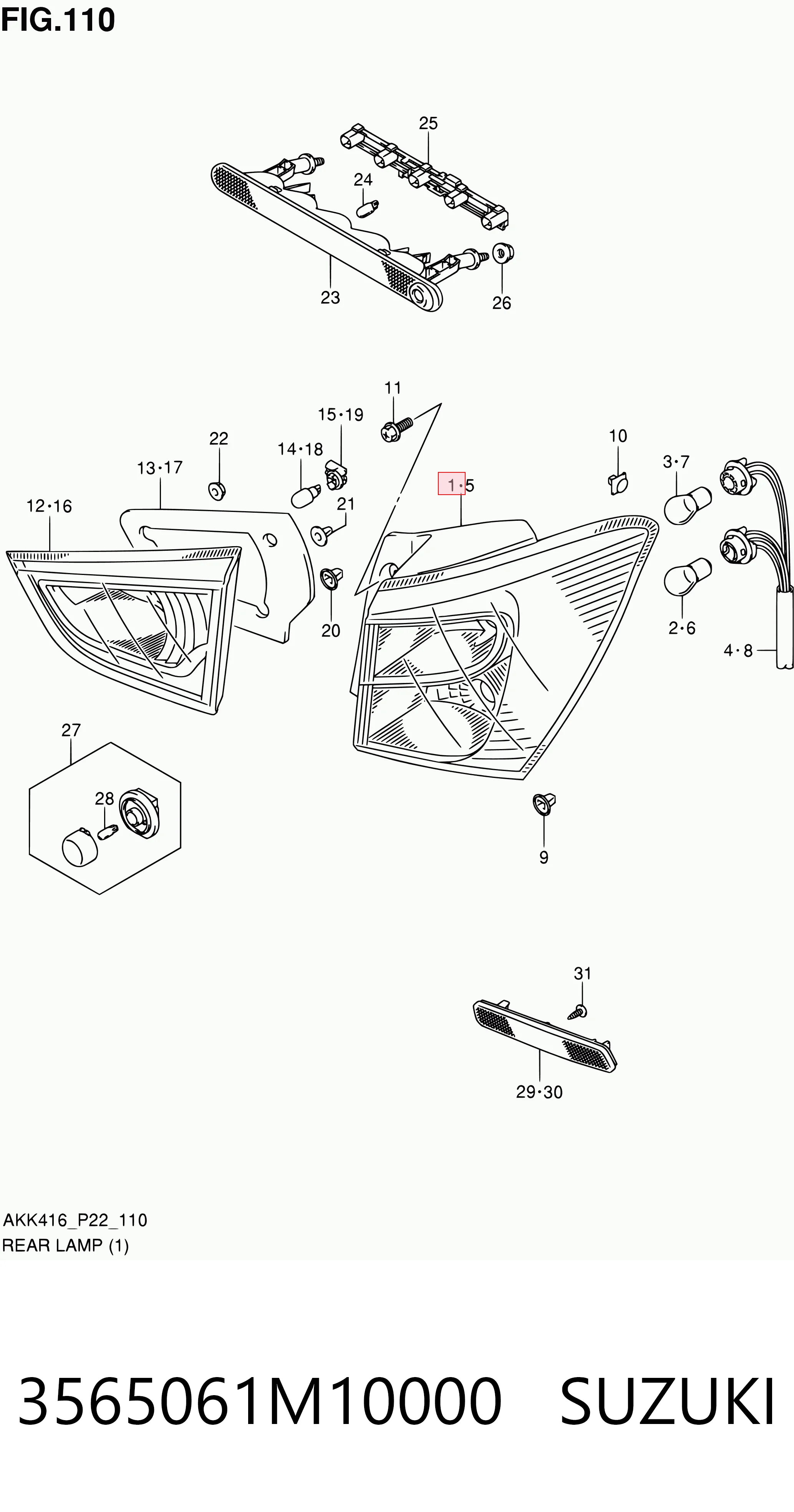 3565061M10000 Suzuki Lanterna traseira direita externa