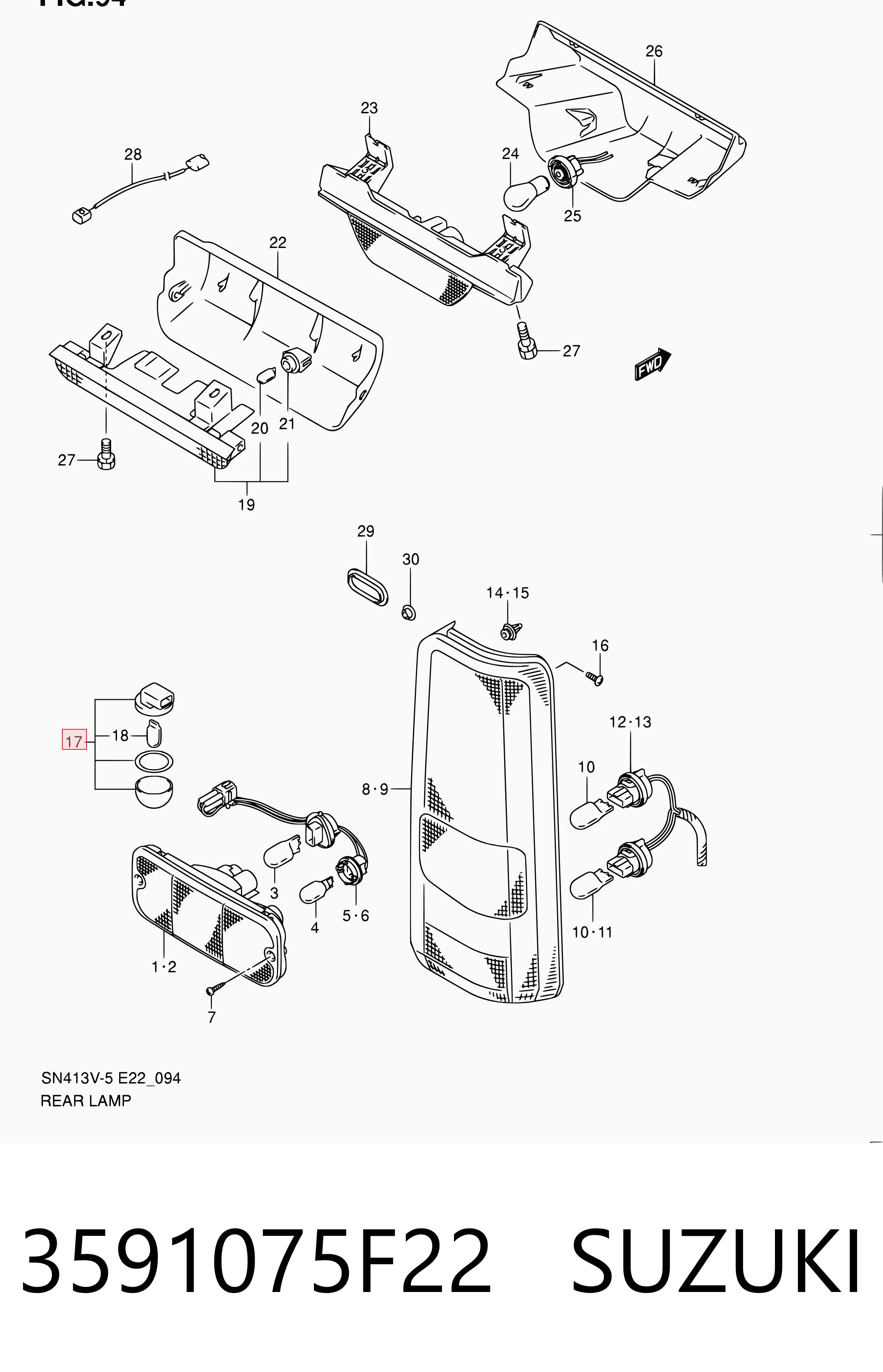 3591075F22 Suzuki Lanterna da luz de fundo de matrícula traseira