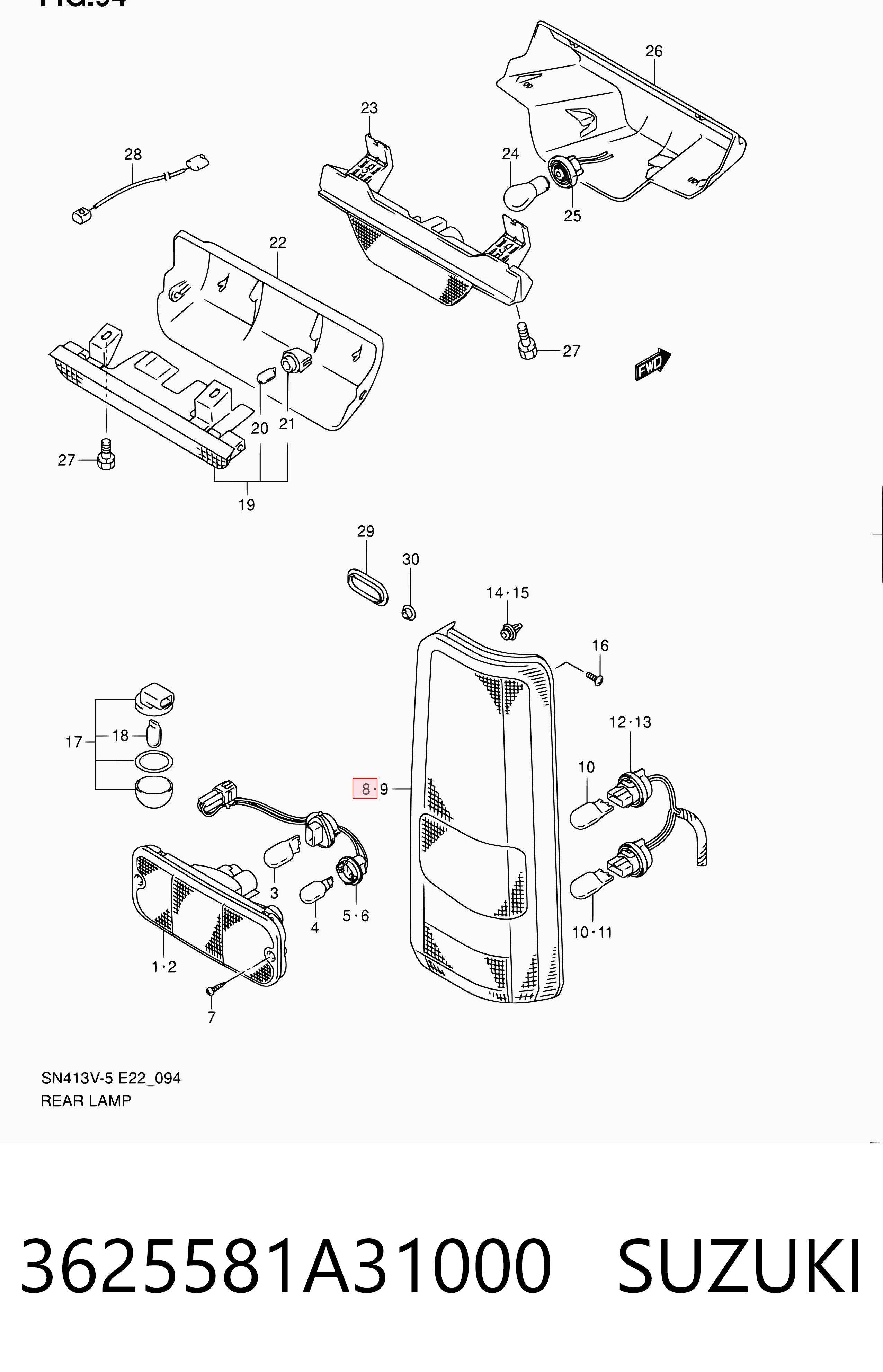 Lanterna traseira direita para Suzuki Grand Vitara  FT, HT