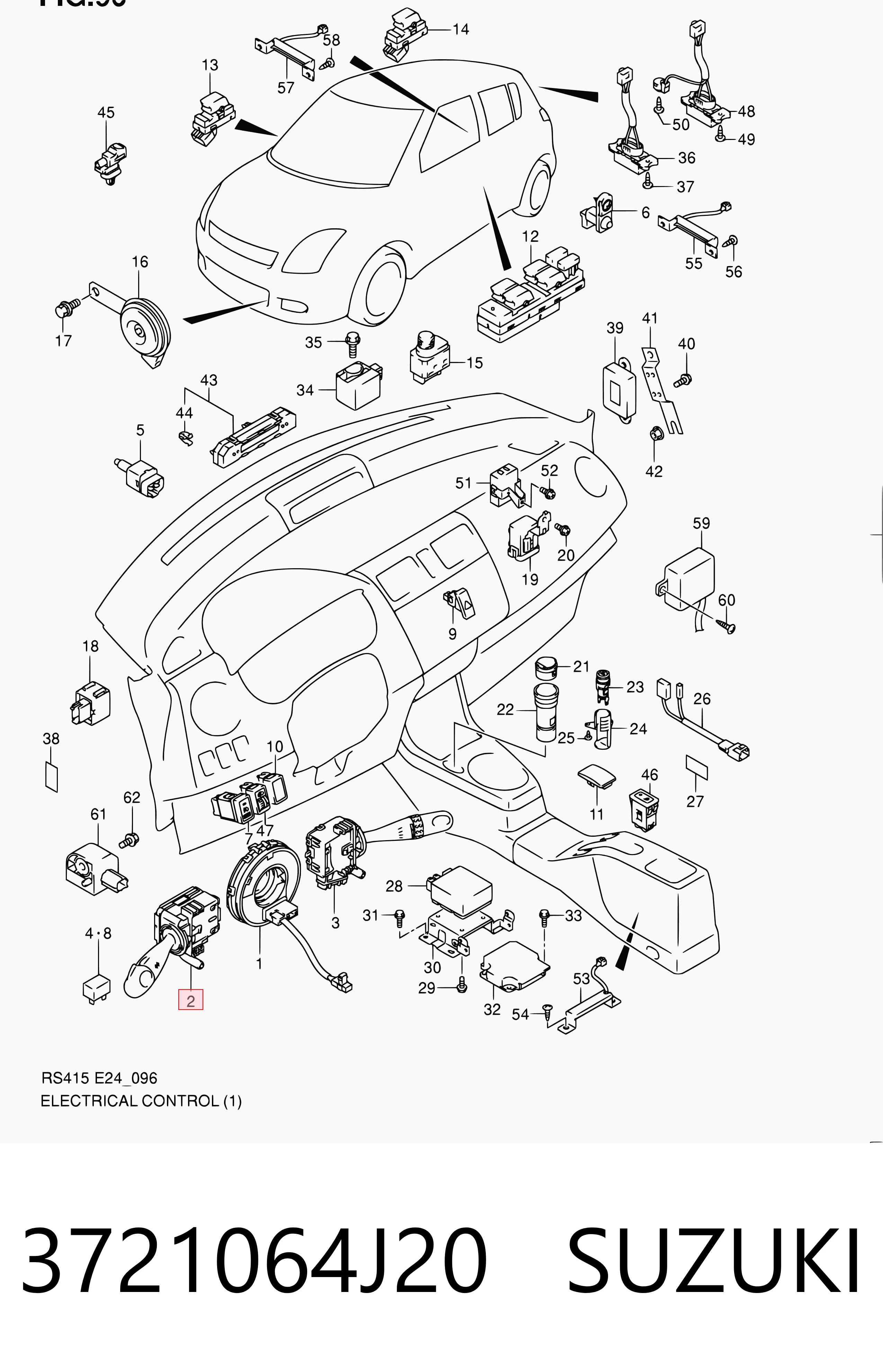 3721064J20 Suzuki Comutador esquerdo instalado na coluna da direção