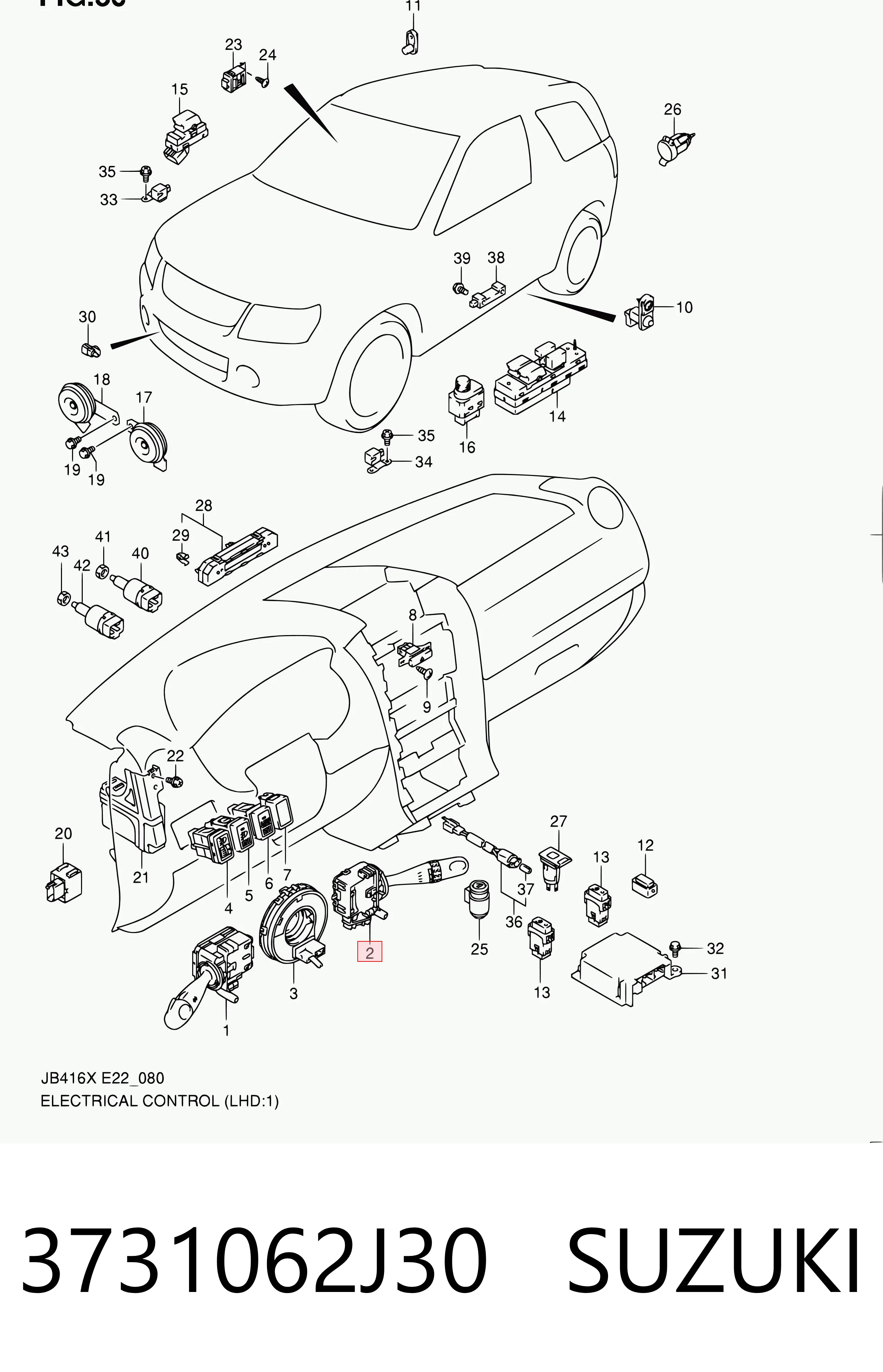3731062J30 Suzuki Comutador direito instalado na coluna da direção