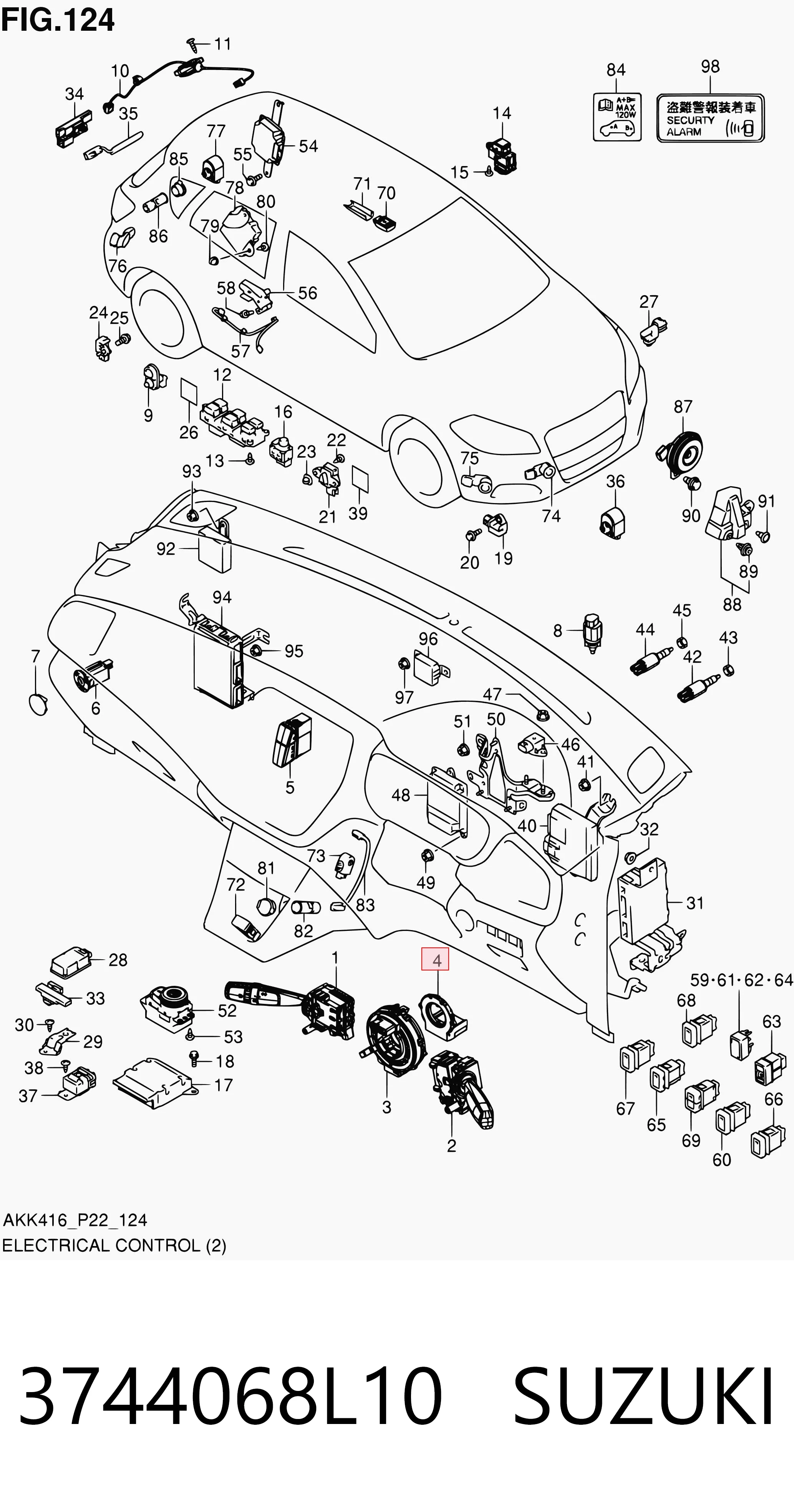3744068L10 Suzuki Sensor do ângulo de viragem do volante de direção