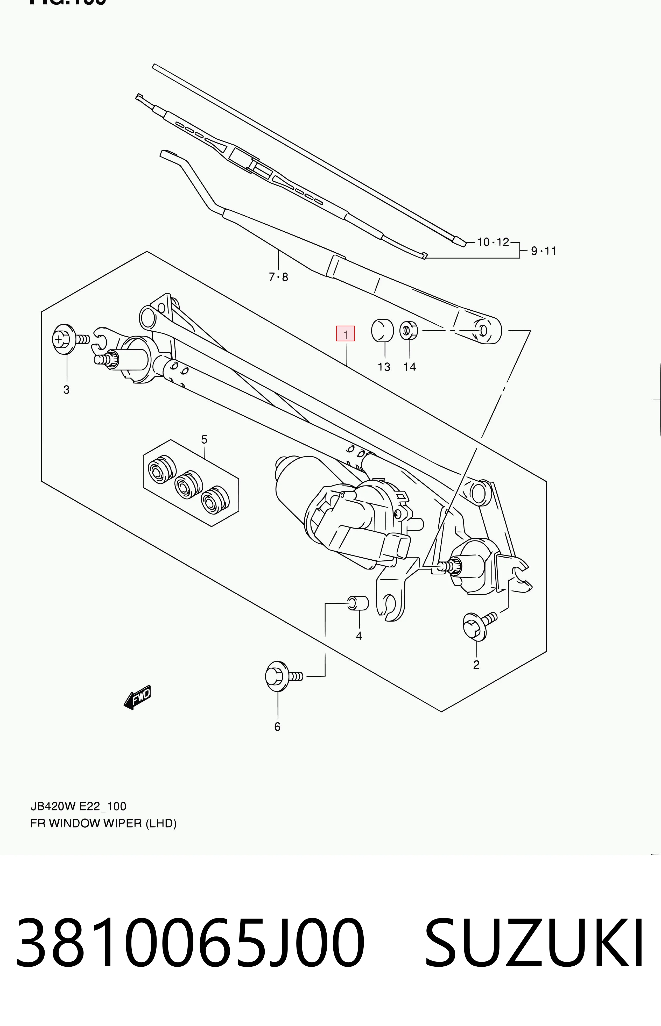 3810065J00 Suzuki Trapézio de limpador pára-brisas