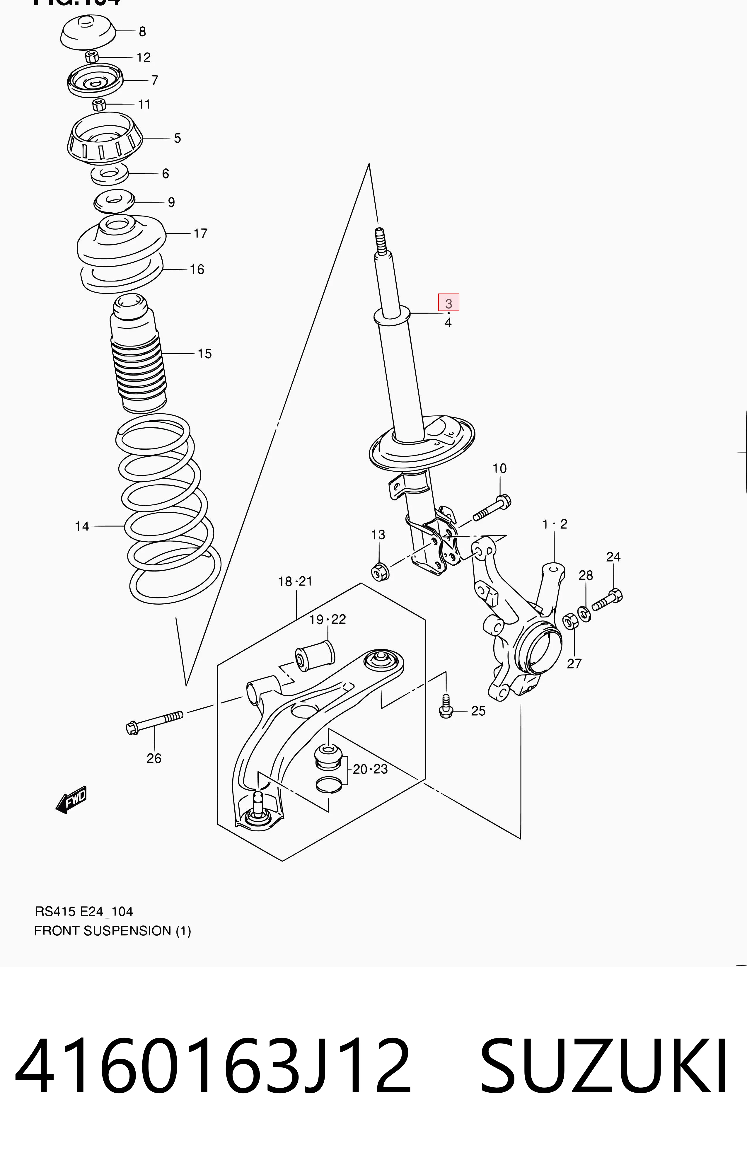 4160163J12 Suzuki Amortecedor dianteiro direito