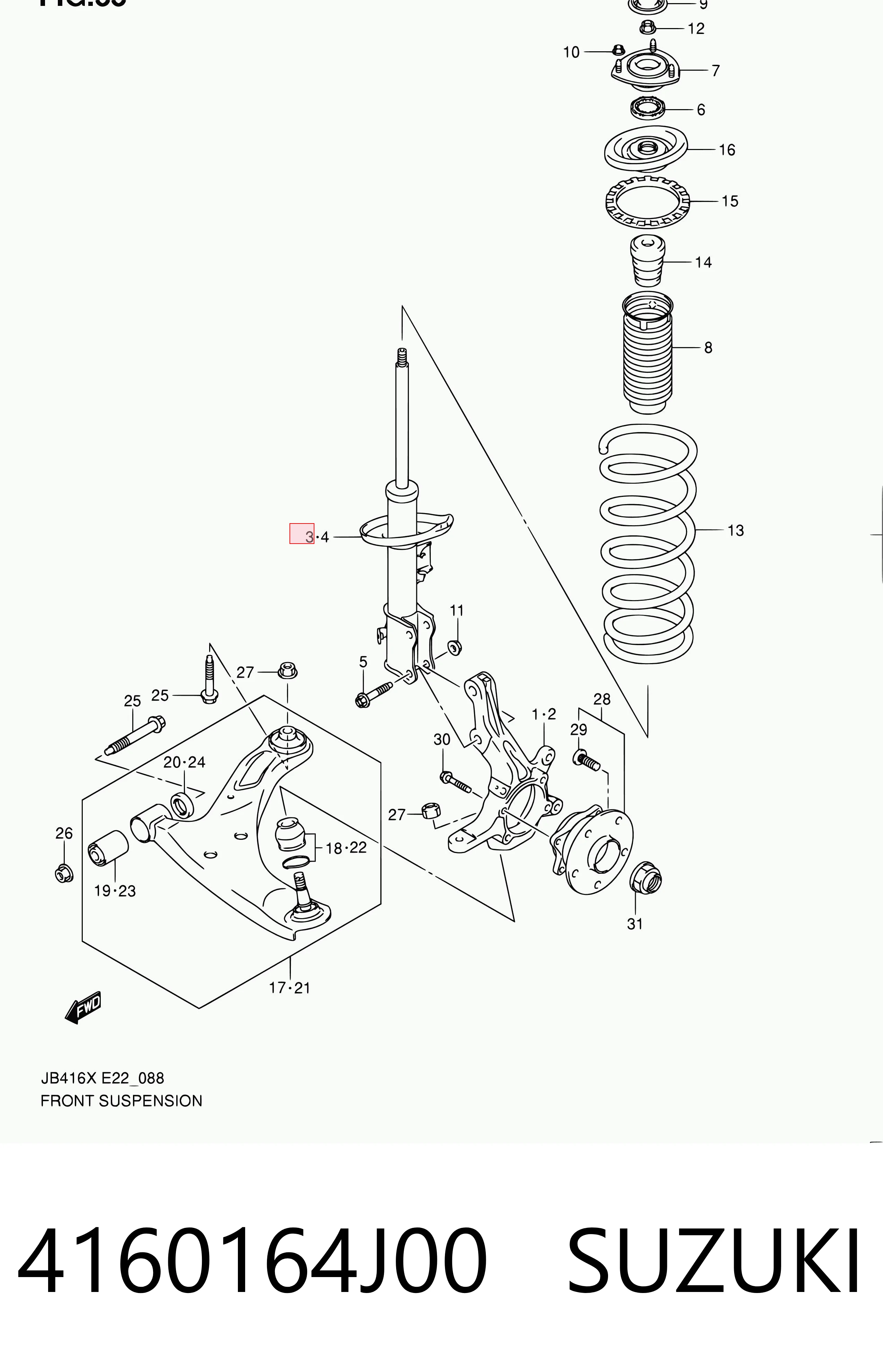 4160164J00 Suzuki Amortecedor dianteiro direito
