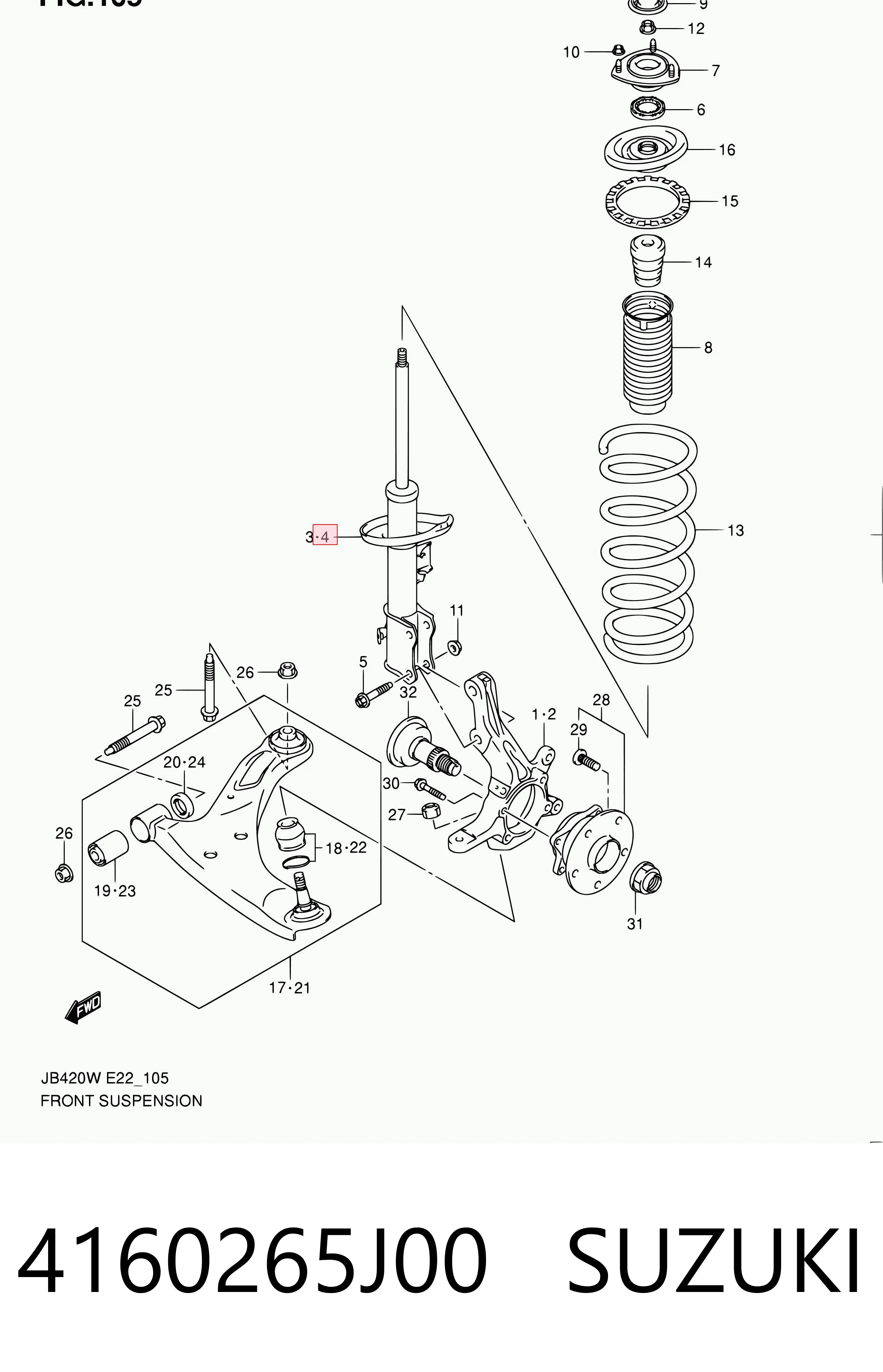 4160265J00 Suzuki Amortecedor dianteiro esquerdo
