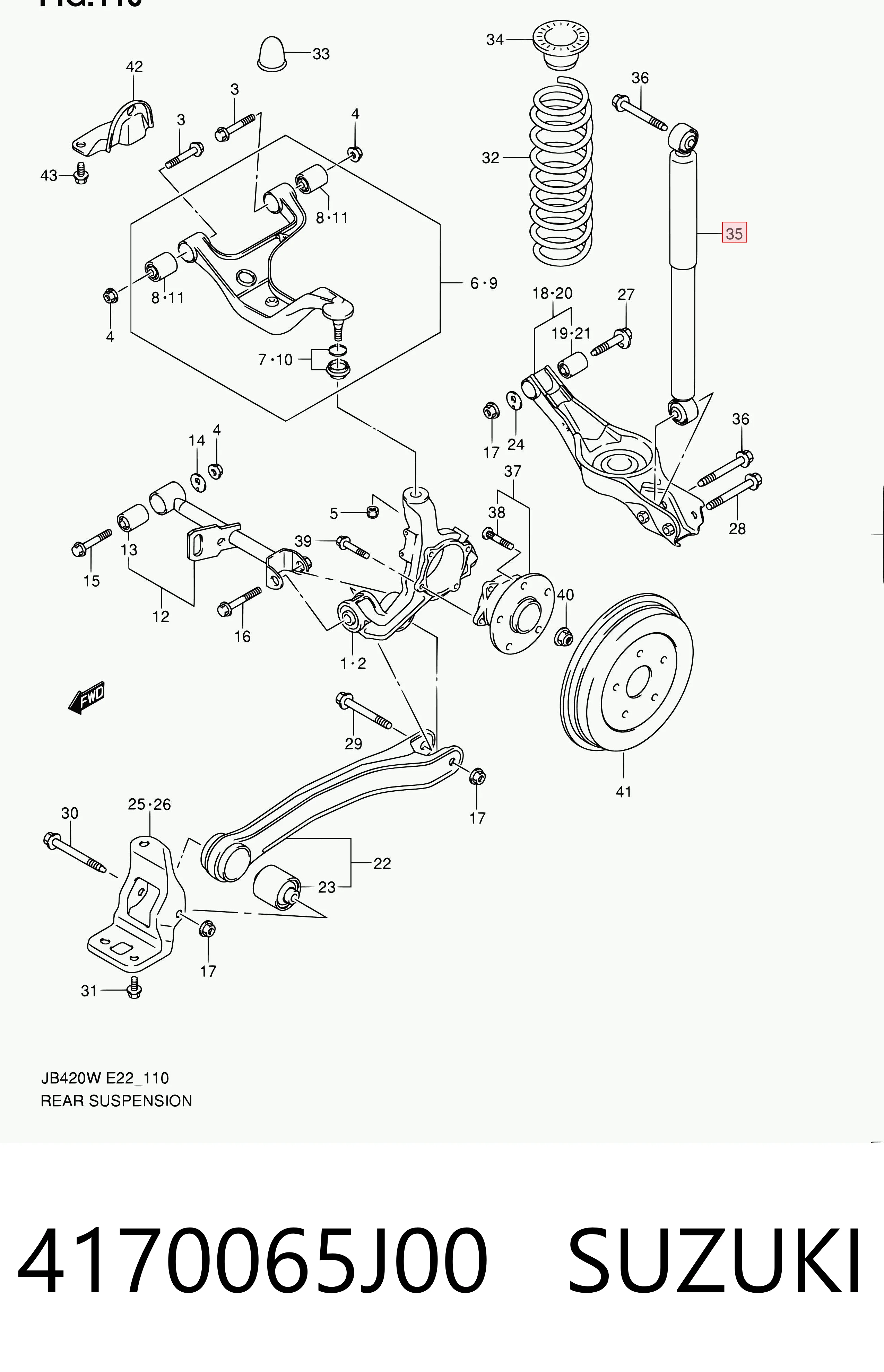 4170065J00 Suzuki Amortecedor traseiro
