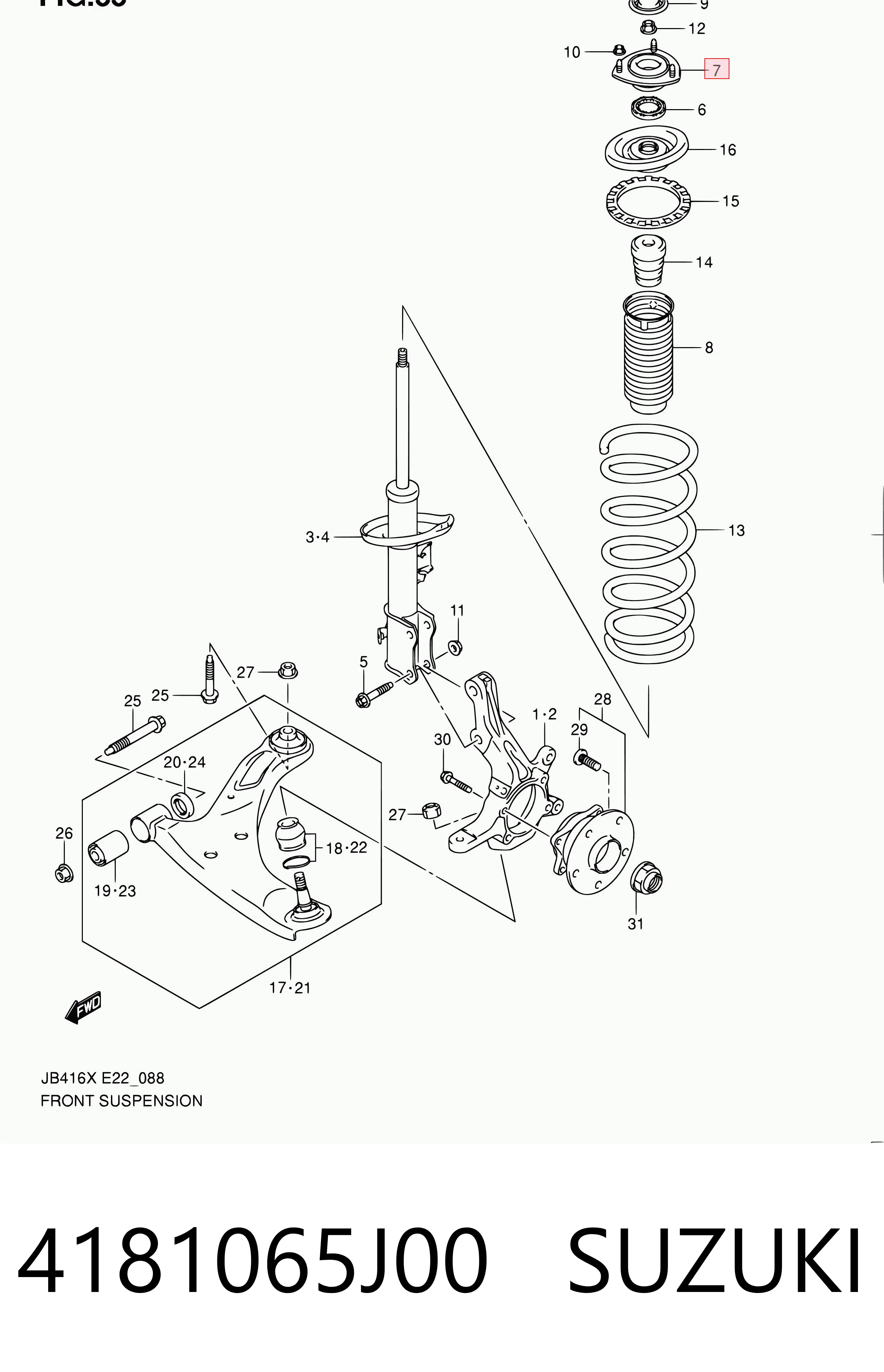 4181065J00 Suzuki Suporte de amortecedor dianteiro