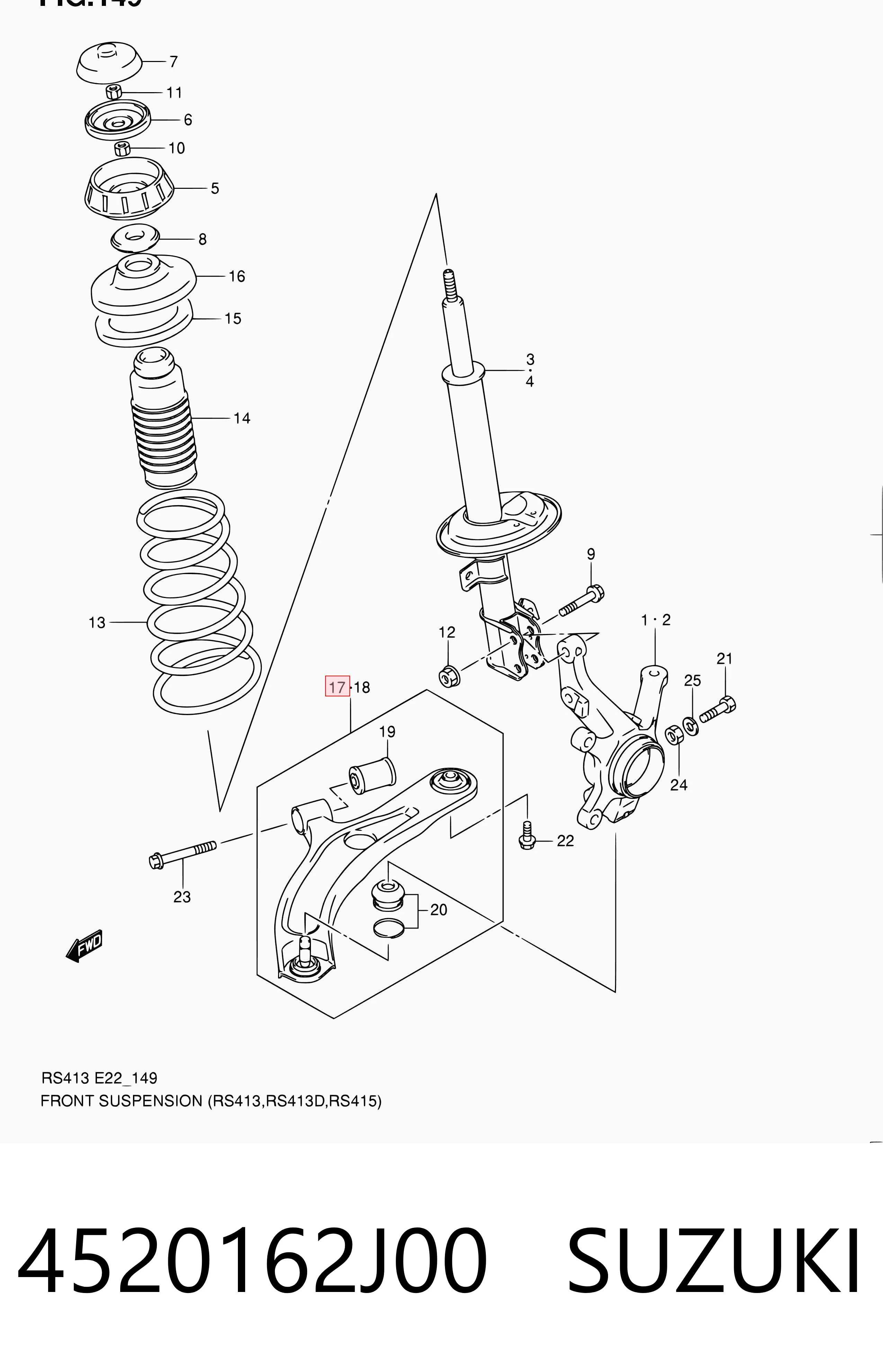 4520162J00 Suzuki Braço oscilante inferior direito de suspensão dianteira