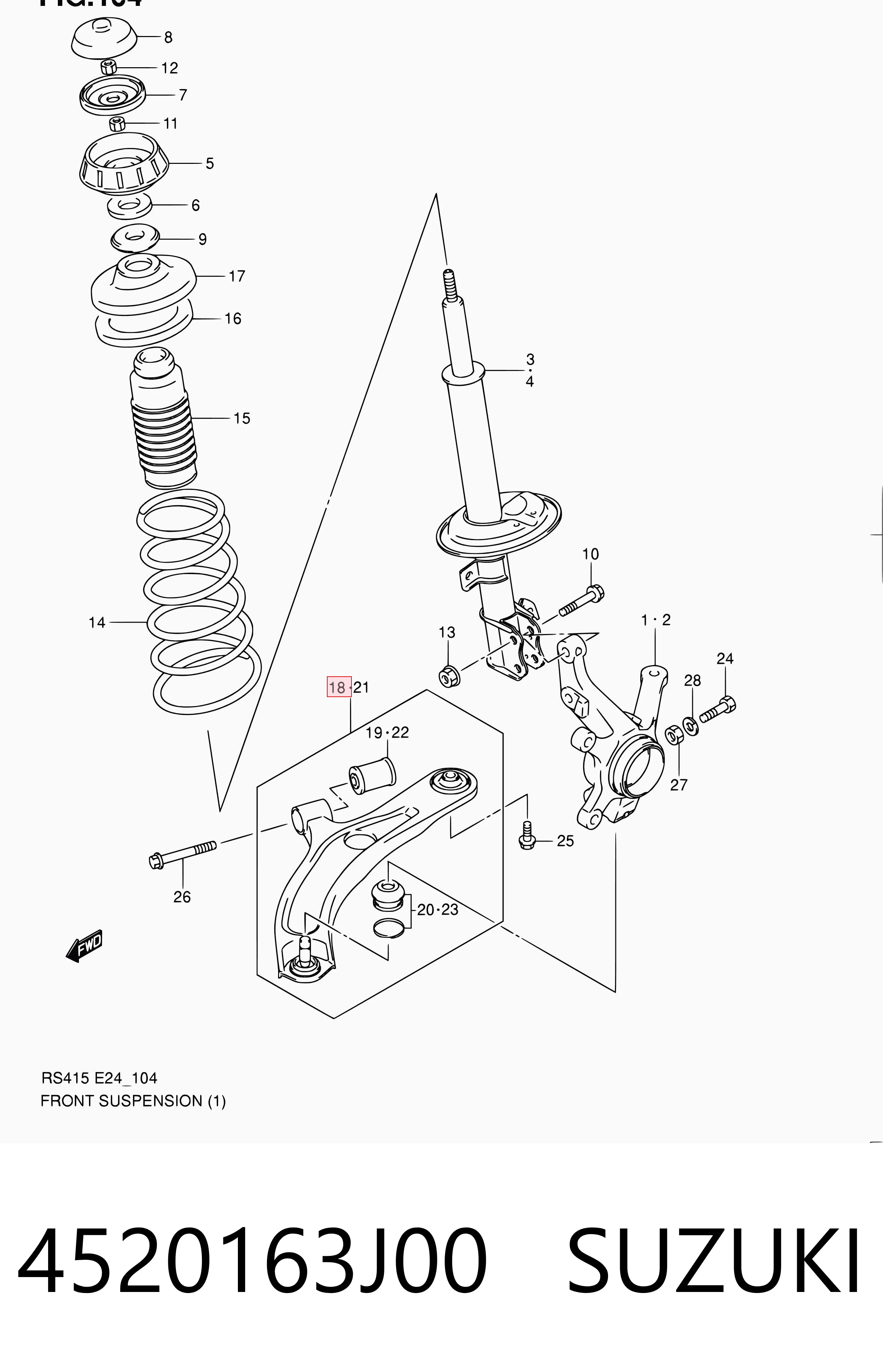 4520163J00 Suzuki Braço oscilante inferior direito de suspensão dianteira