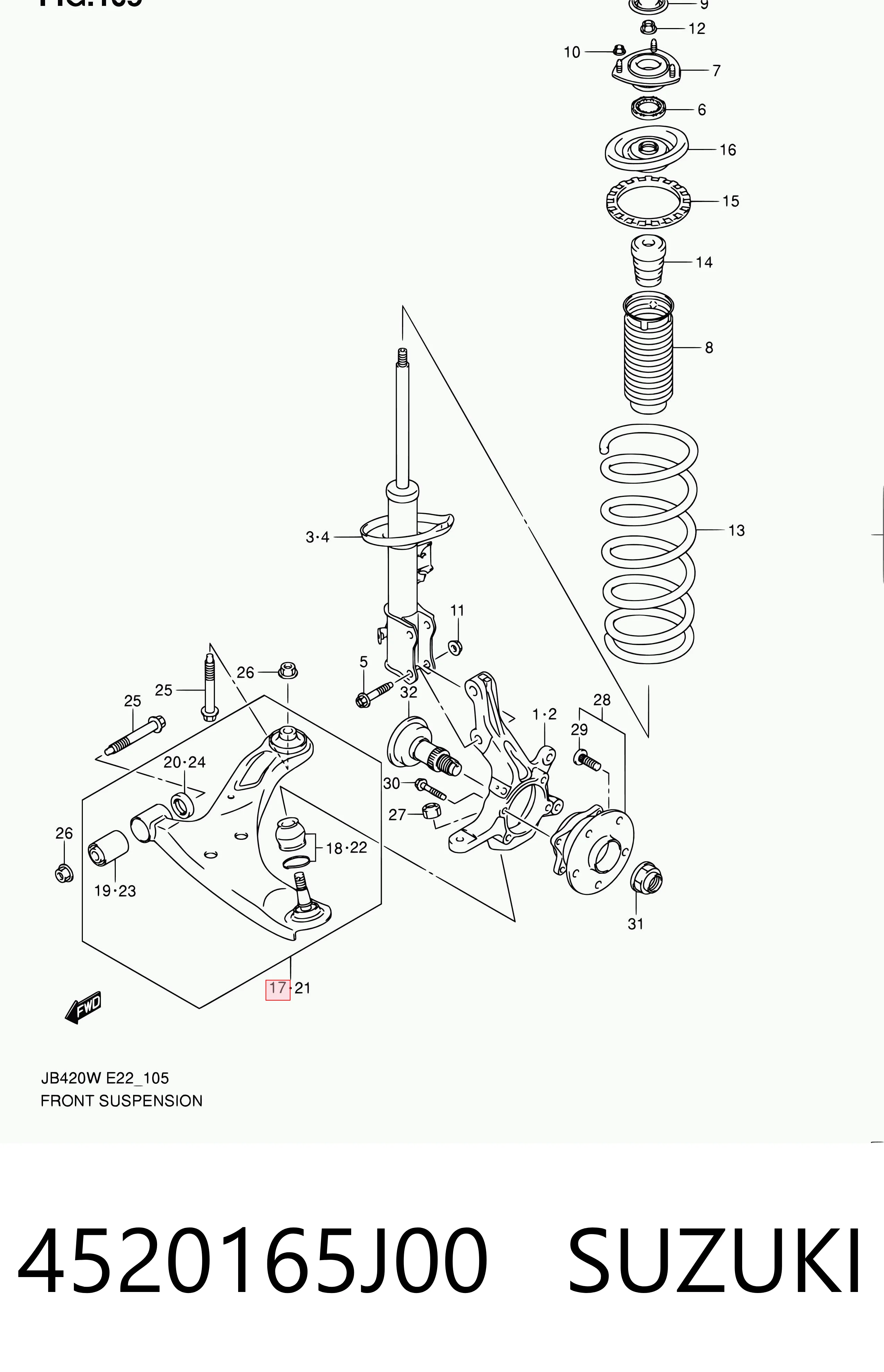 4520165J00 Suzuki Braço oscilante inferior direito de suspensão dianteira