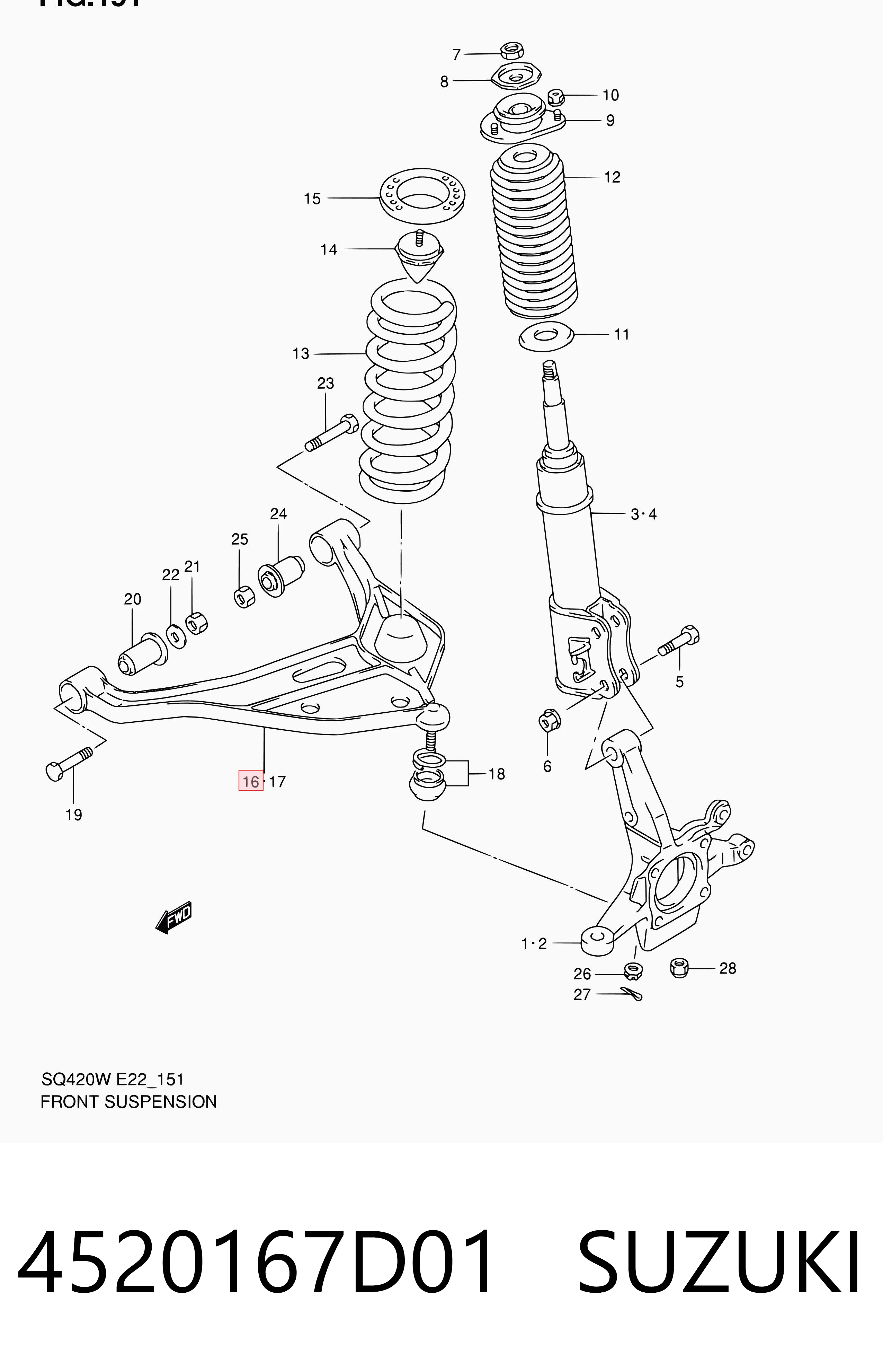 4520167D01 Suzuki Braço oscilante inferior direito de suspensão dianteira