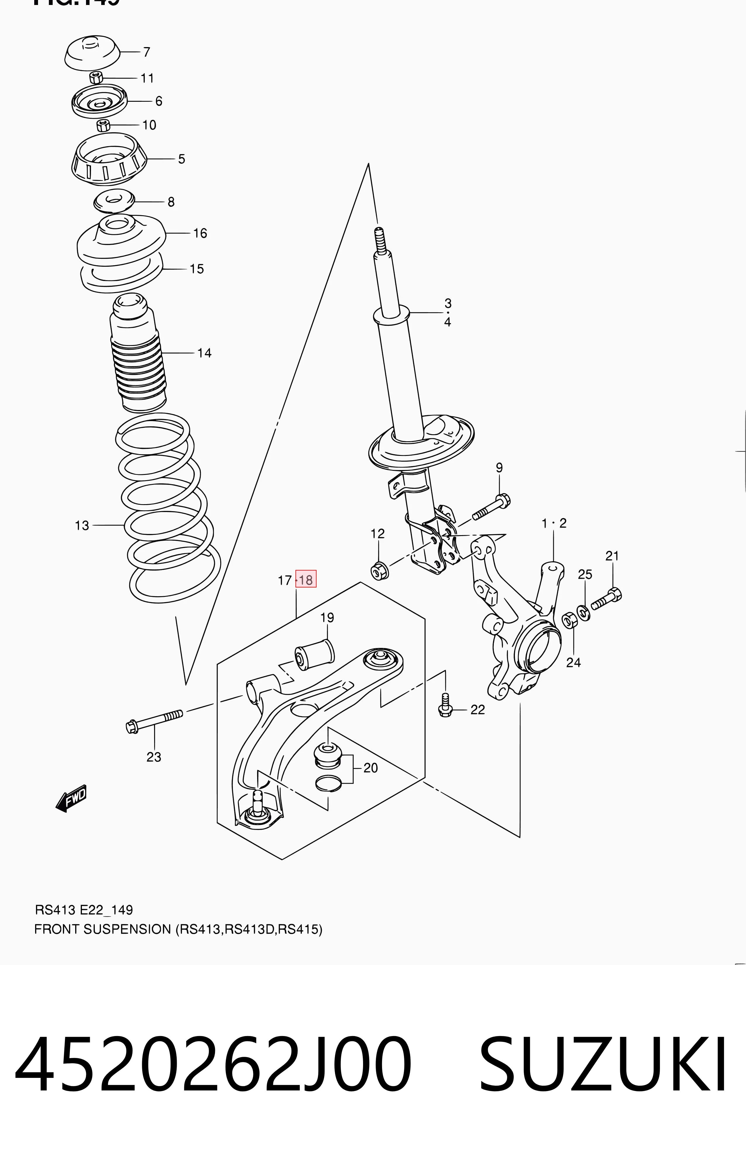 4520262J00 Suzuki Braço oscilante inferior esquerdo de suspensão dianteira