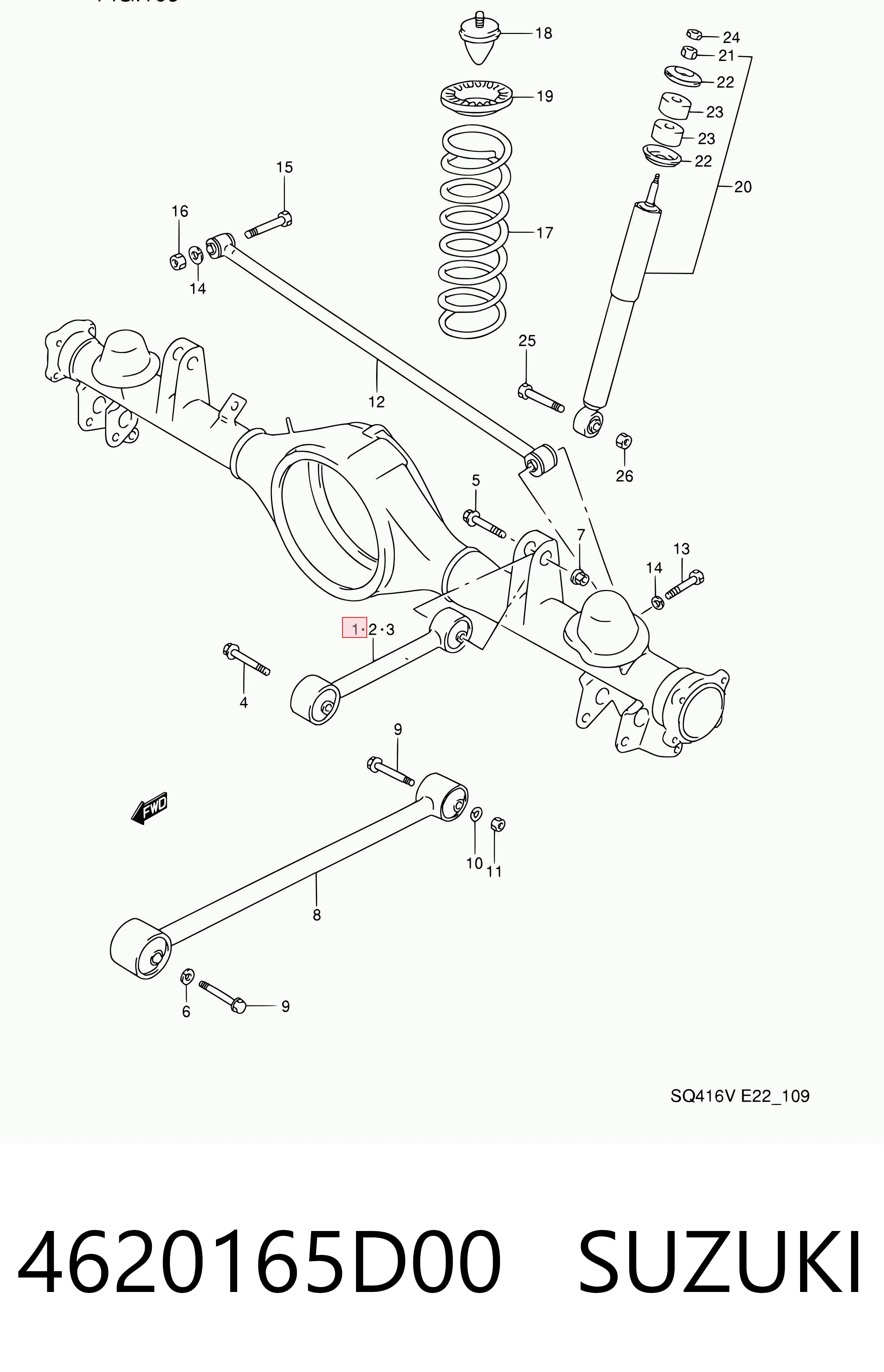 4620165D00 Suzuki Braço oscilante (tração) longitudinal superior direito de suspensão traseira
